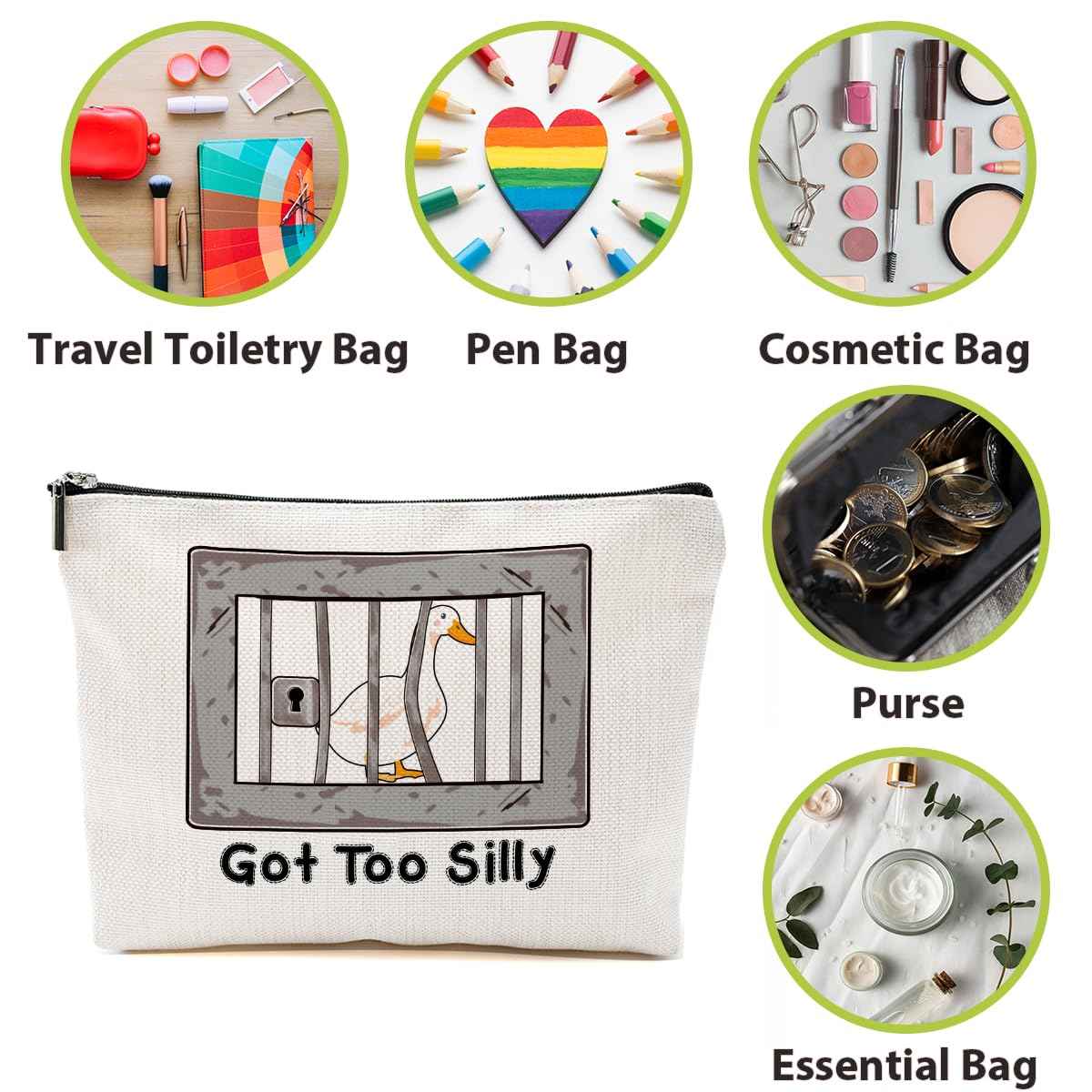 BQXH Funny Goose Pun Makeup Bag, Funny Gifts Cosmetic Bag, Goose Gifts Travel Organizer Animal Humor Zipper Pouch Graduation Birthday Friendship Gifts for Women Coworker Best Friend Sister