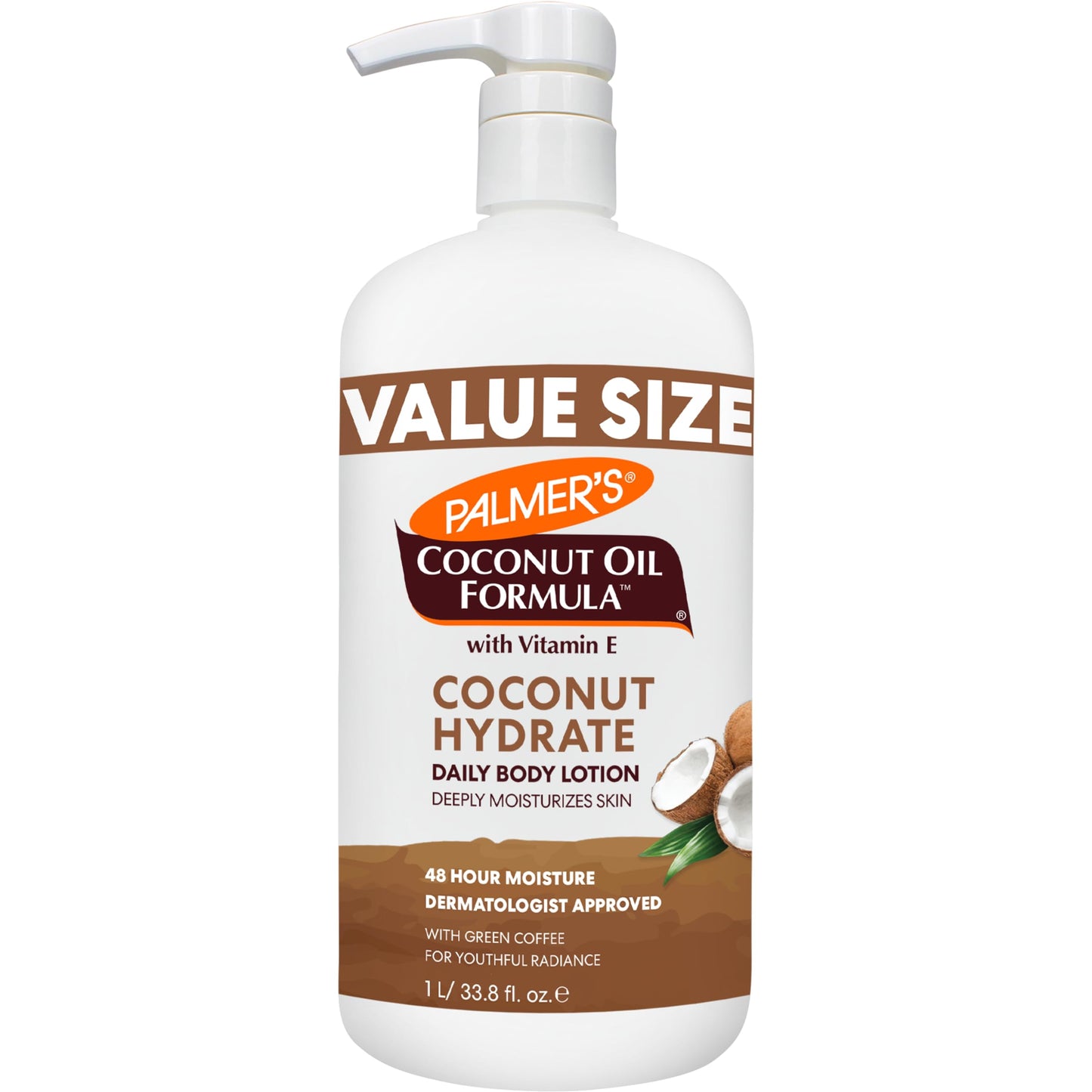 Palmer's Coconut Oil Formula Body Lotion for Dry Skin & Shea Formula Raw Shea Body Lotion for Dry Skin, Hand & Body Moisturizer, Value Size Pump Bottle, 33.8 Ounces (Pack of 1)