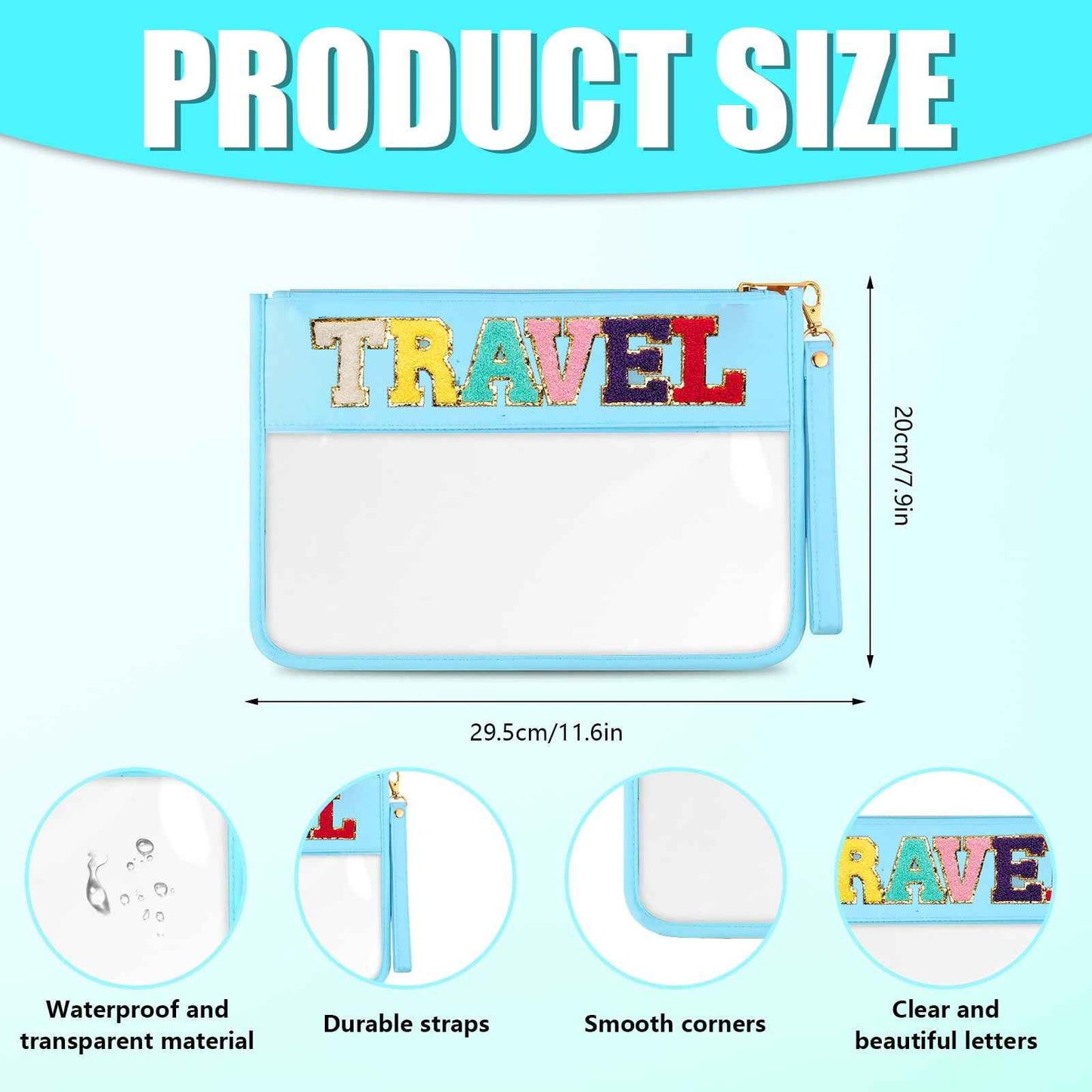 HANAMO Chenille Letter Clear Snack Bag for Tote Organizer, Chenille Letter Stuff Pouch Nylon Cosmetic Bag Zipper Pouches Clear Makeup Bags Travel Bags for Women Girls