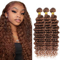 Light Brown Deep Wave Human Hair Bundles - 26-30 Inch, 3 Pack