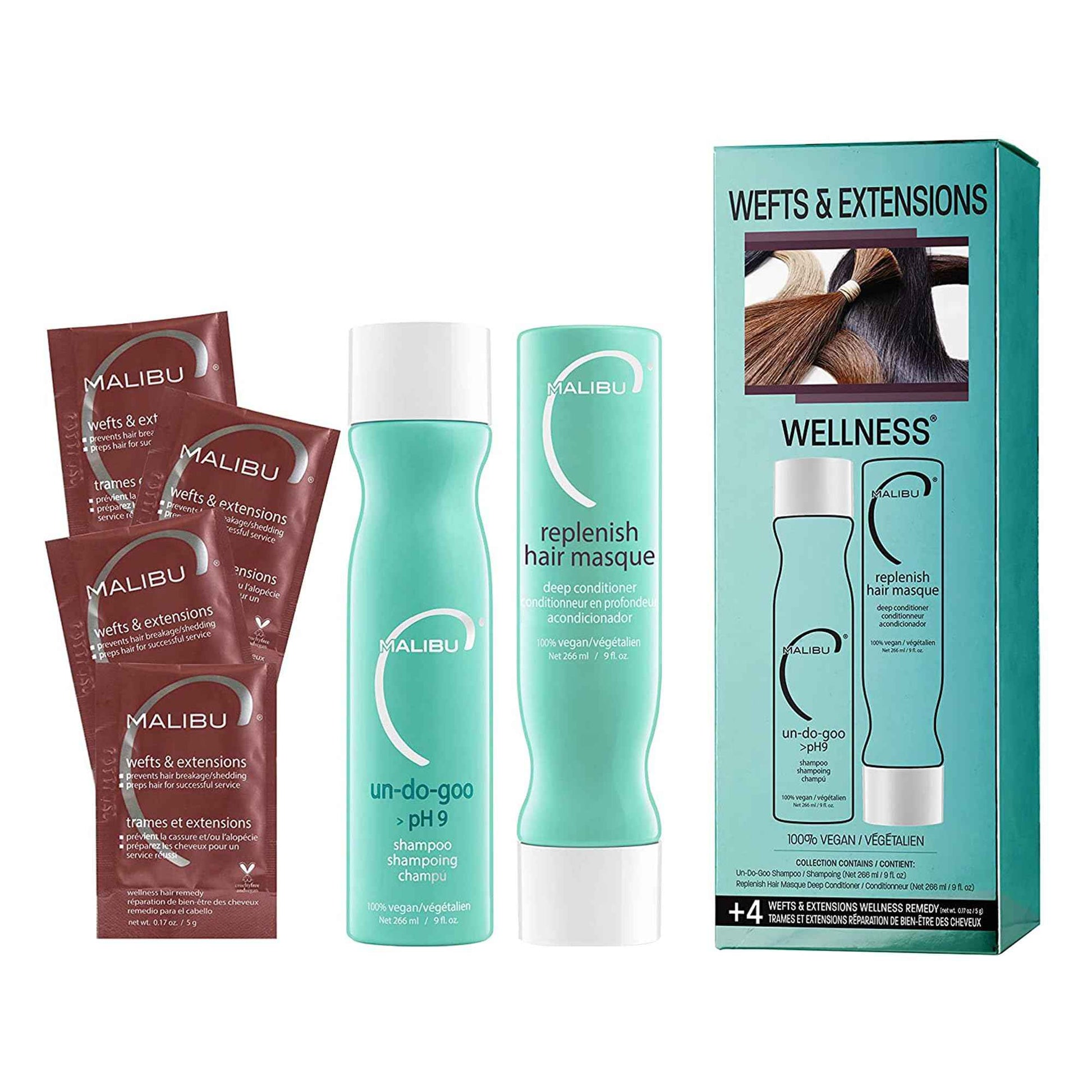Malibu C Wefts and Extensions Wellness Hair Collection - Hair Care for Extensions and Wefts Maintenance - Helps Reduces Breakage & Shedding - Maintains Natural-Looking Connections