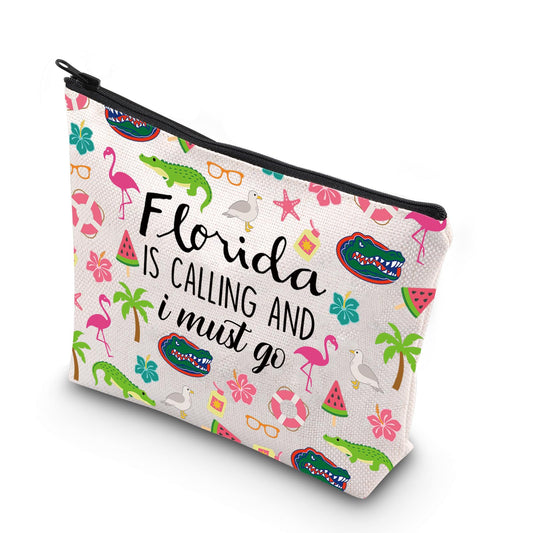 WCGXKO Florida Vacation Gift Florida Travel Gift Florida Is Calling And I Must Go Zipper Pouch Makeup Bag (Florida)
