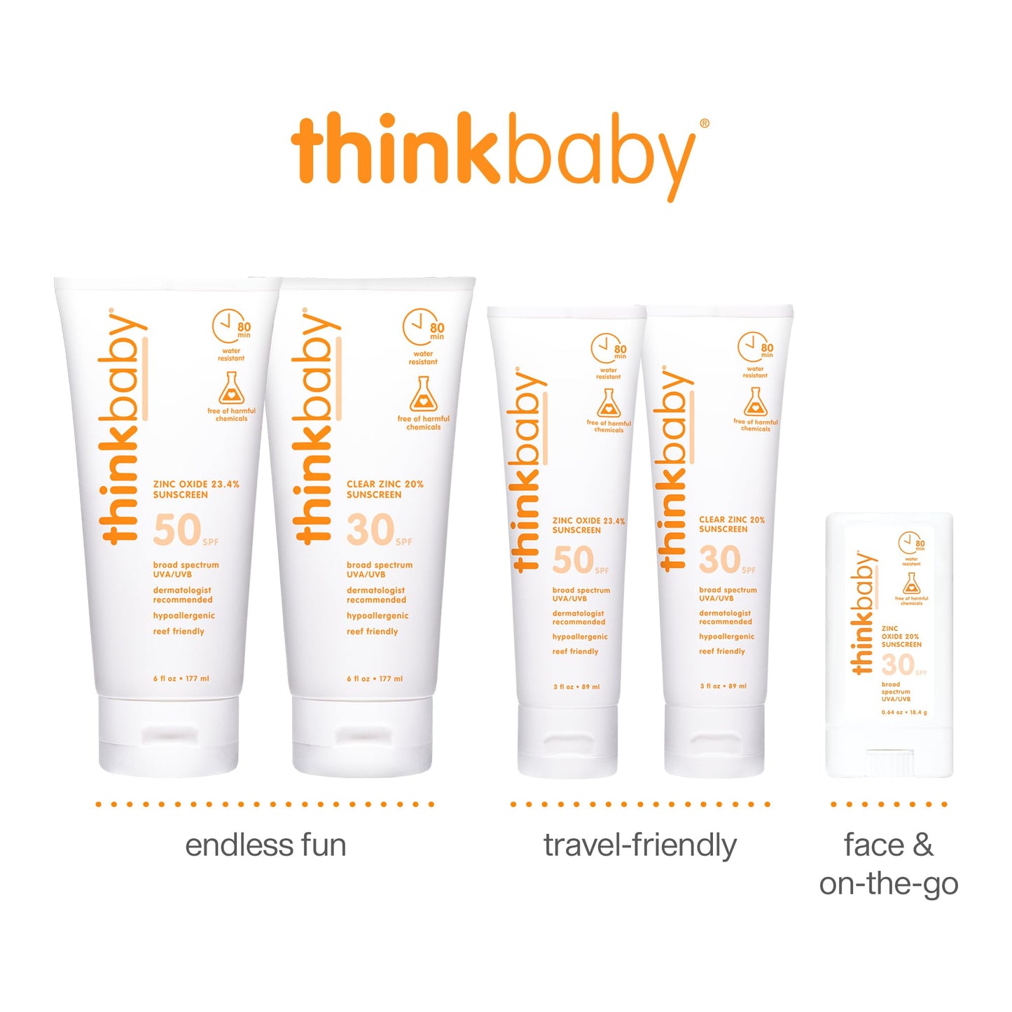 Thinkbaby SPF 30 Clear Zinc Sunscreen – Hypoallergenic Baby Mineral Sunscreen Lotion – Safe, Natural, Waterproof Zinc Oxide UVA/UVB Sun Protection for Kids, Value Size, 6 Fl oz