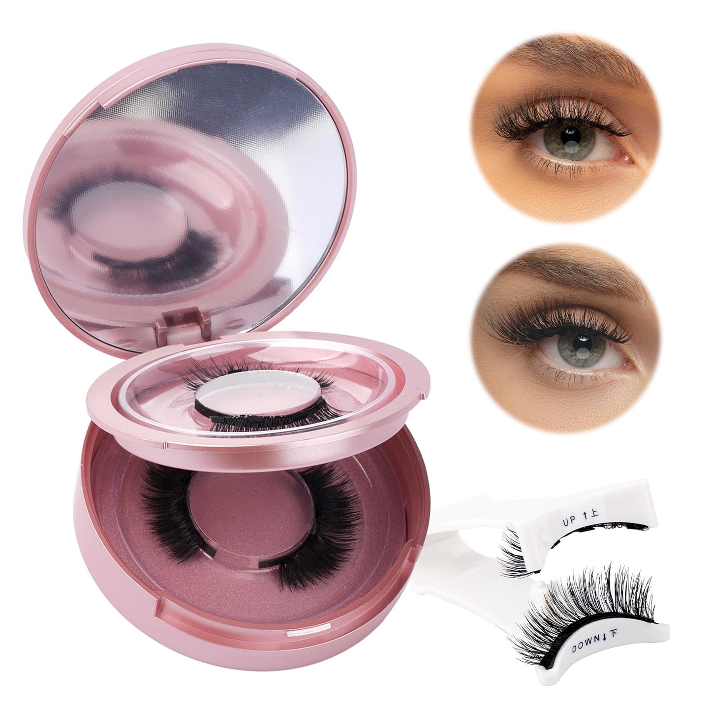 FADVAN Magnetic Eyelashes with Applicator, 2 Pairs Reusable Magnetic Lashes Natural Look, No Glue or Liner Needed False Eyelashes, Wispy Strip Lashes Clear Band Magnetic Lashes Kit (B1+B2)