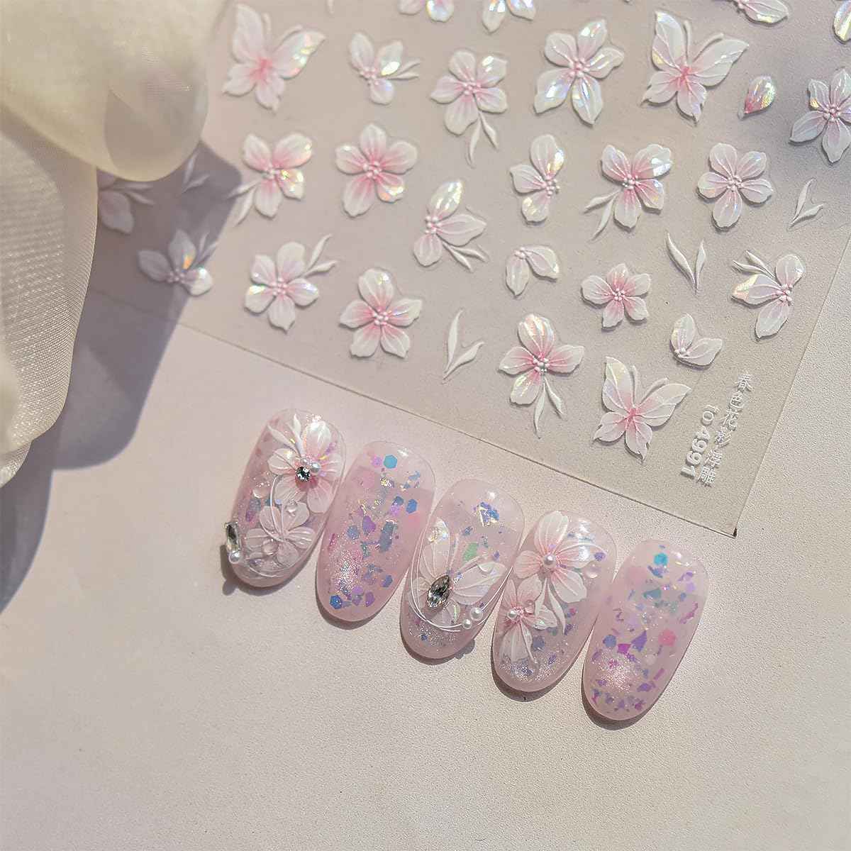 5D Embossed Flower Nail Art Stickers Pink Butterfly Nail Decals Spring Cherry Blossom Designs Self-Adhesive Nail Decor Flower Petal Nail Design Stickers Cute Nail Art Decals for Women DIY Manicure