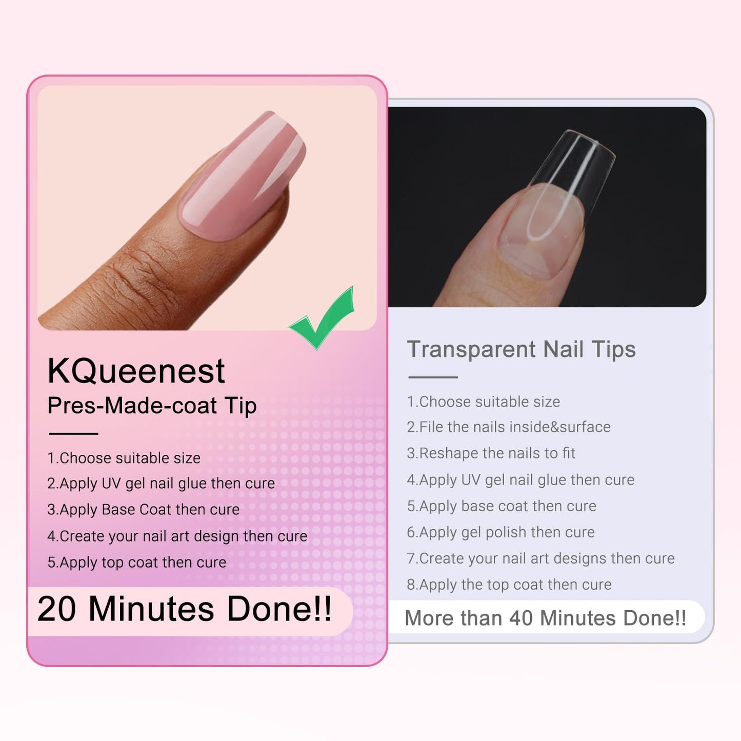 KQueenest Soft Gel x Nail Tips with Tip Primer - 300 Pcs Press on Nails Medium Short Square, Natural Fake Nail Tips, Pre-Colored Acrylic Nails, Gel x Tips Nail Extension for DIY Nail Art, Pink