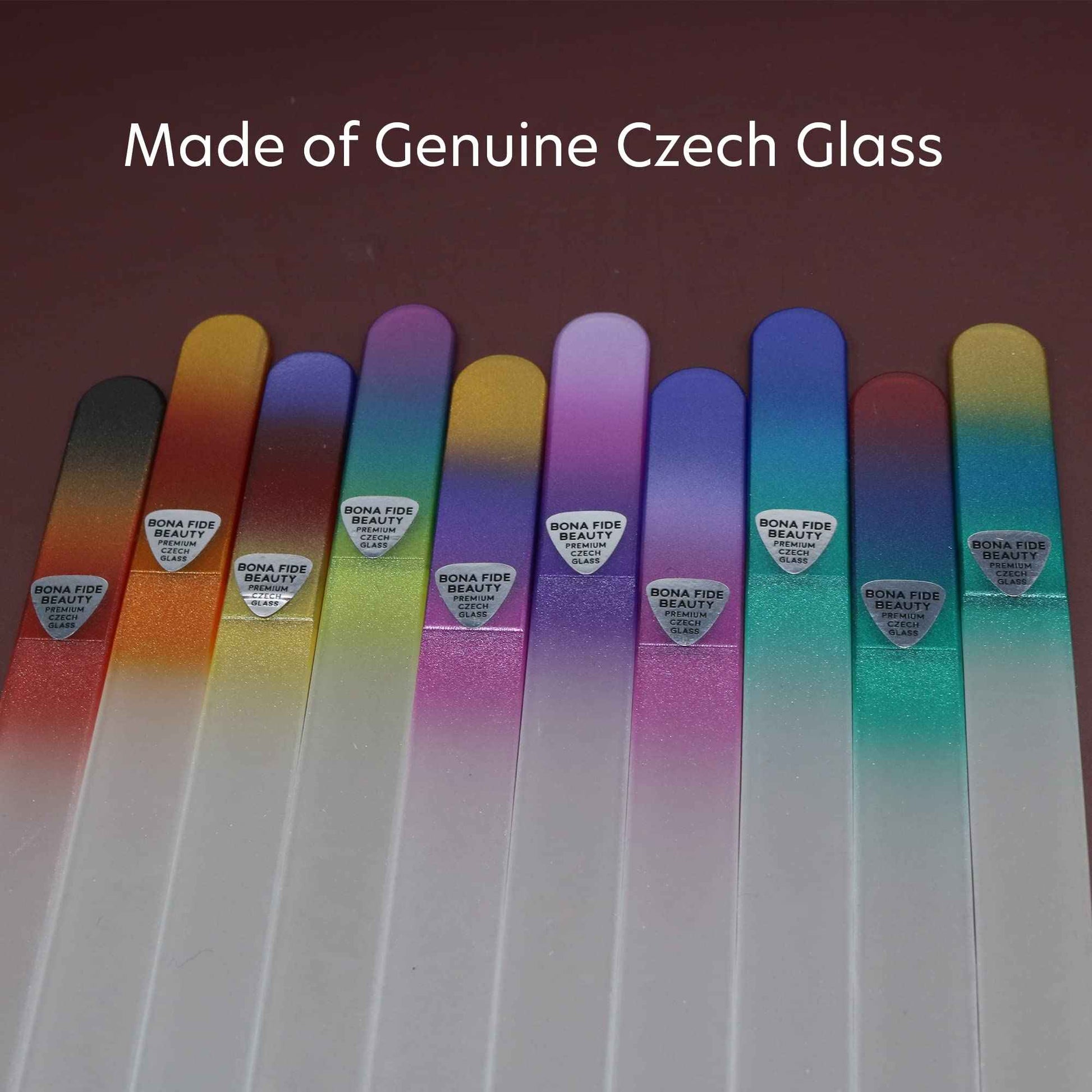 Bona Fide Beauty Czech Glass Nail Files Set - 10-Piece Crystal Nail Files Set in Sleeves, Bulk Nail Files from The EU (Multicolor)