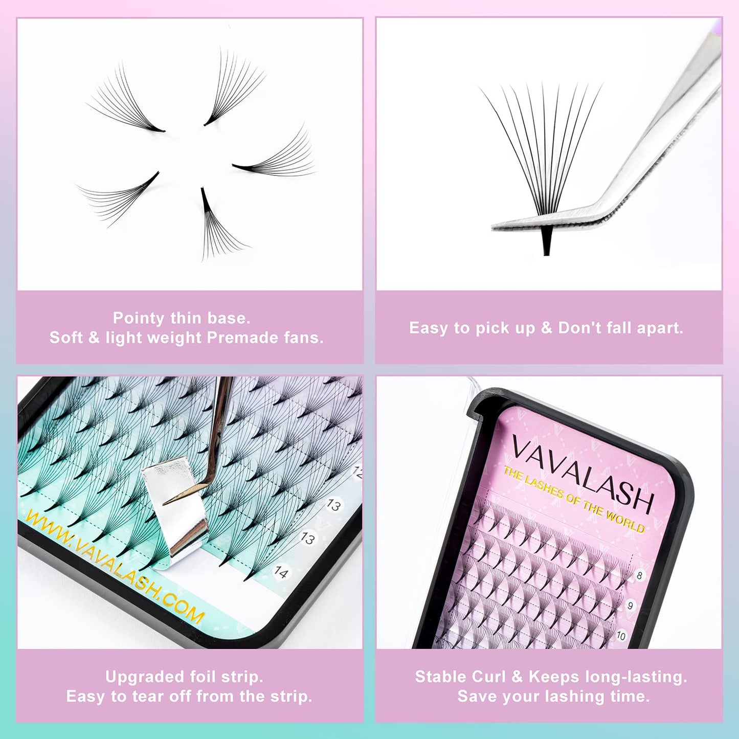 Eyelash Extensions 3D 4D 5D 6D 8D 9D 10D Thickness 0.07/0.1 C/D Curl Eyelashes Middle Stem & Long Stem Heat Bonded Premade Fans Russian Volume Lash Extensions Supplies (Middle Stem 9D-0.07-D-13mm)