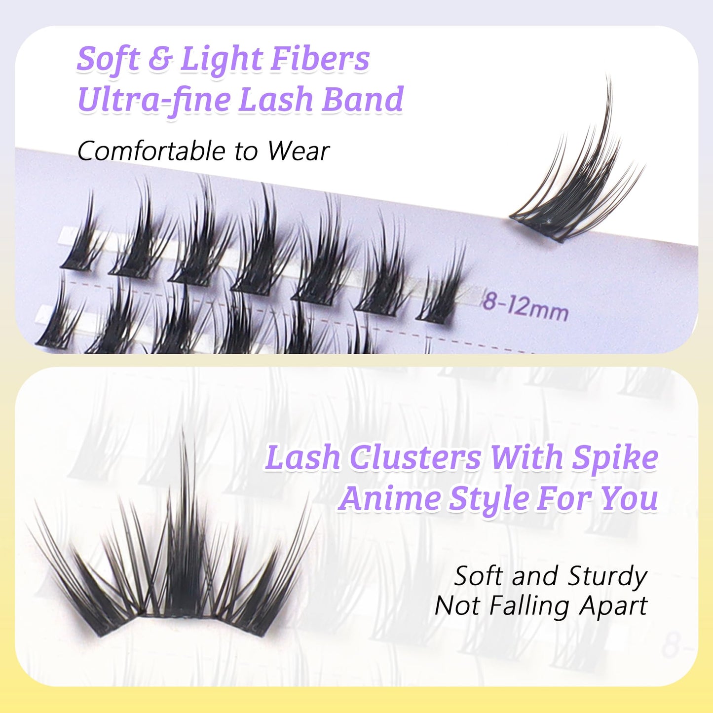 LA MAESII Manga Lash clusters, Cluster Lashes with Spikes Anime Lashes, Individual Lashes Natural Look Eyelashes Manhua lashes Soft & Thin Band 56pcs 8-12mm (Manga-C)