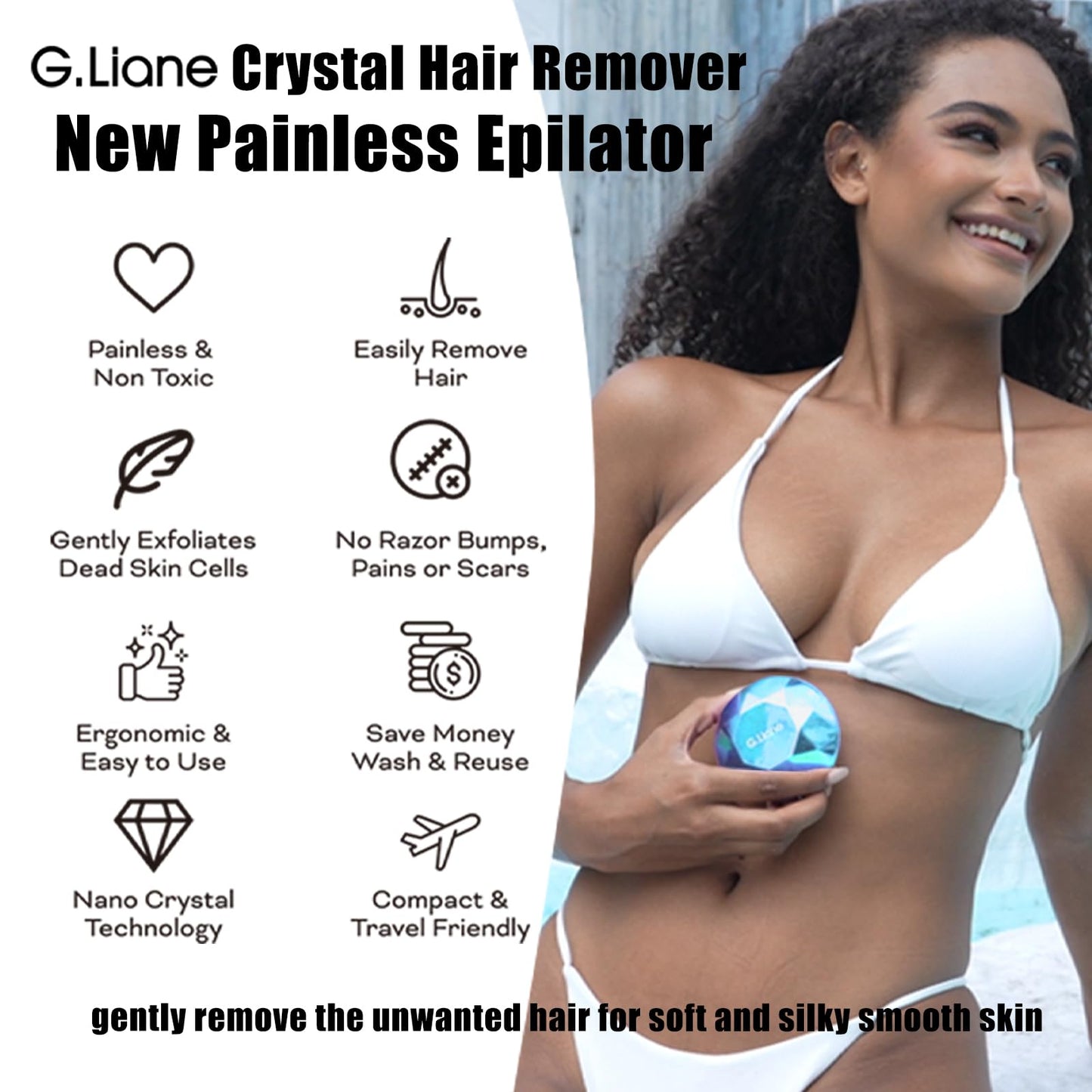 G.Liane Crystal Hair Eraser,Painless Crystal Hair Remover Diamond,Exfoliation Hair Removal Device Without Waxing,Natural Lady Hair Trimmer and Shaver for Women and Men(Royal Blue)