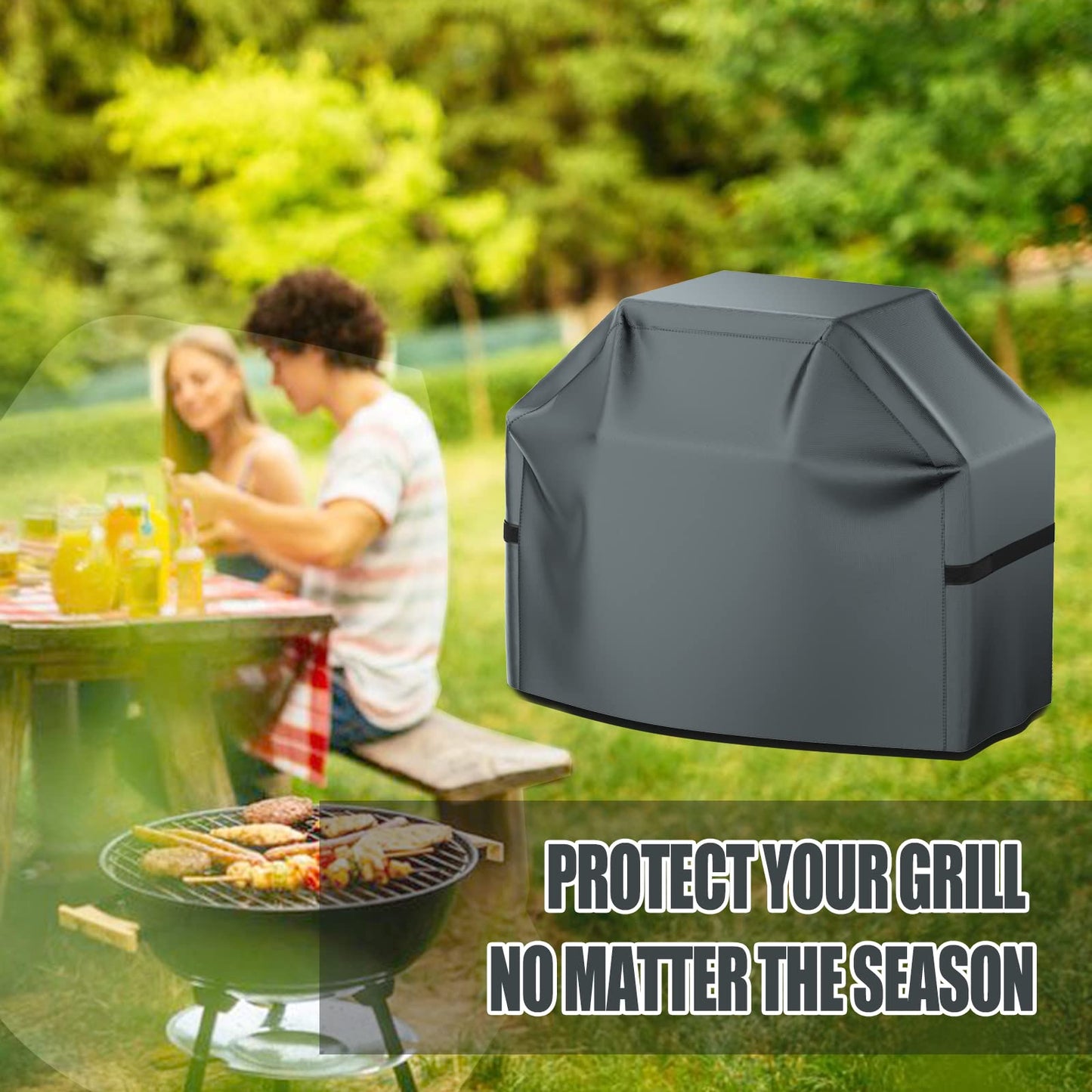 Grill Cover, BBQ Grill Cover, Waterproof, Weather Resistant, Rip-Proof, Anti-UV, Fade Resistant, with Hook-and-Loop Straps, Gas Grill Cover for Most Grills, 72 inch, Gray