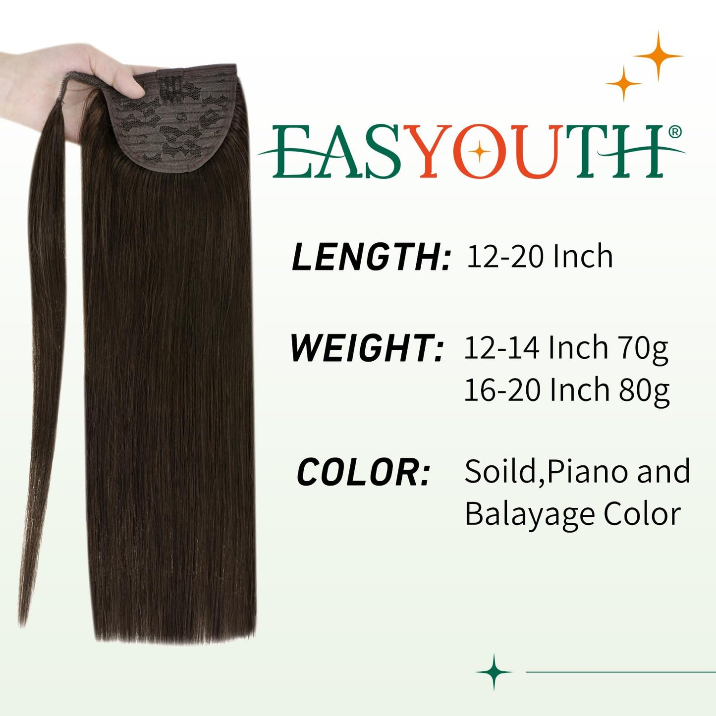 Easyouth Ponytail Extension Human Hair Brown Pony Tails Hair Extension Human Hair Dark Brown Human Hair Ponytail Extension Wrap Around Human Hair Ponytail Natural #2 12Inch 70g