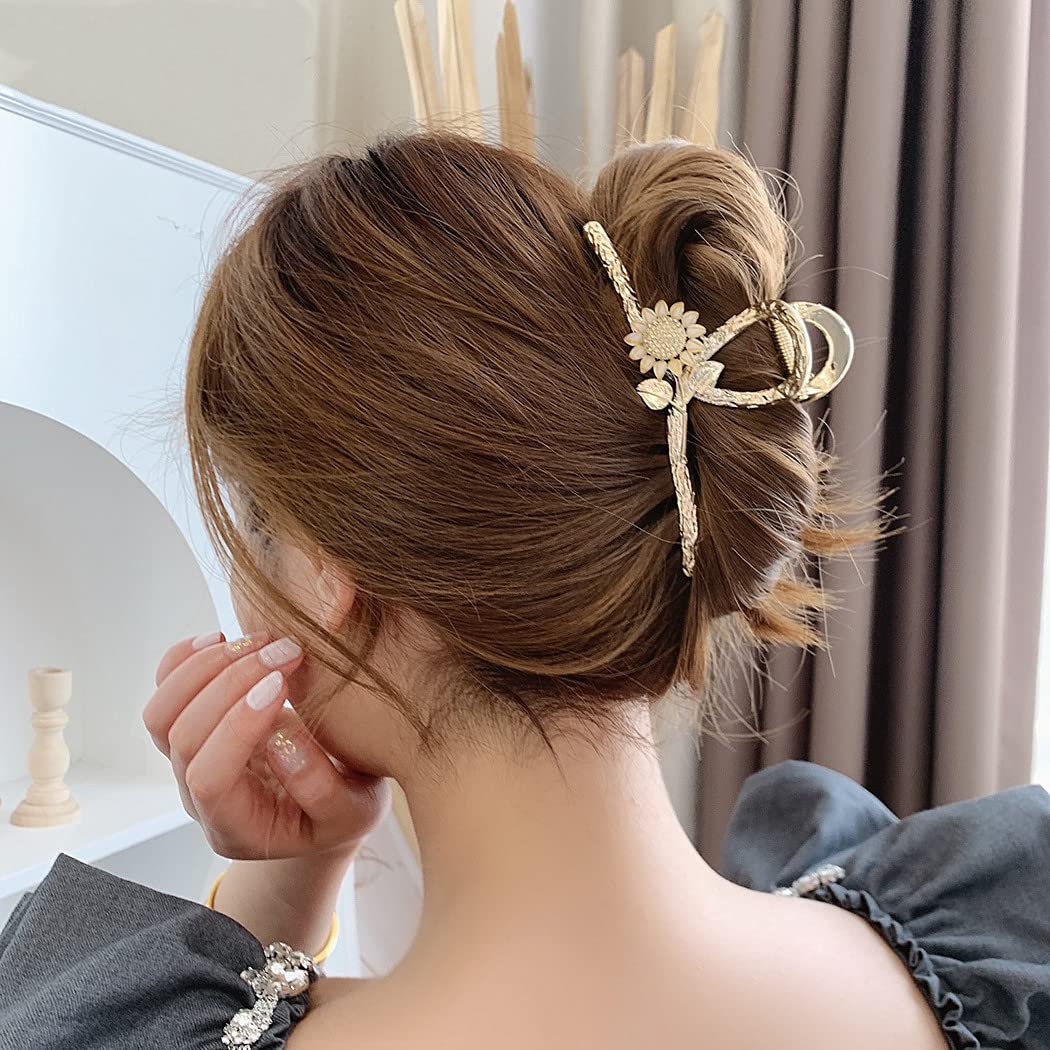 Large Metal Hair Claw Clips for Women, Sinide 3 Pack Sunflower Shaped Rhinestone Imitation Pearl Hair Barrettes Nonslip Hair Clamps Accessories for Thin Thick Curly, Hair Styling for Ladies Girls