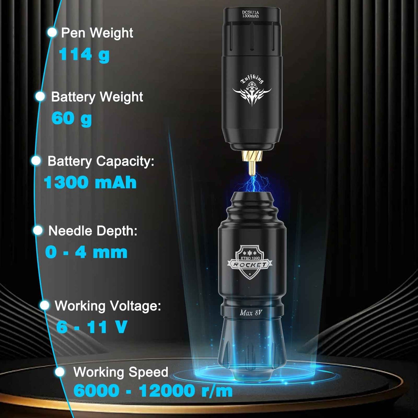 Tattoo Gun Kit for Beginners Complete Set, Rotary Wireless Tattoo Pen Kit, Complete Tattoo Supplies Set for Beginners, with 1300 mAH Power Supply, 10Pcs Catridges Needles (Battery-I-45Pcs)