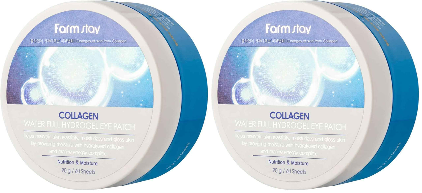 FARMSTAY Collagen Water Full Hydrogel Eye Patch - Hydrating Under Eye Mask with Collagen - Refreshes Tired Undereyes - Promotes Collagen Production - 60 pc (Pack of 2)