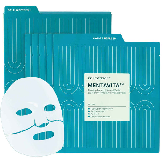 CELLEANSER MENTAVITA™ Calming Fresh Hydrogel Mask – Cooling & Soothing Overnight Mask for Heated and Sensitive Skin (32g x 5ea)