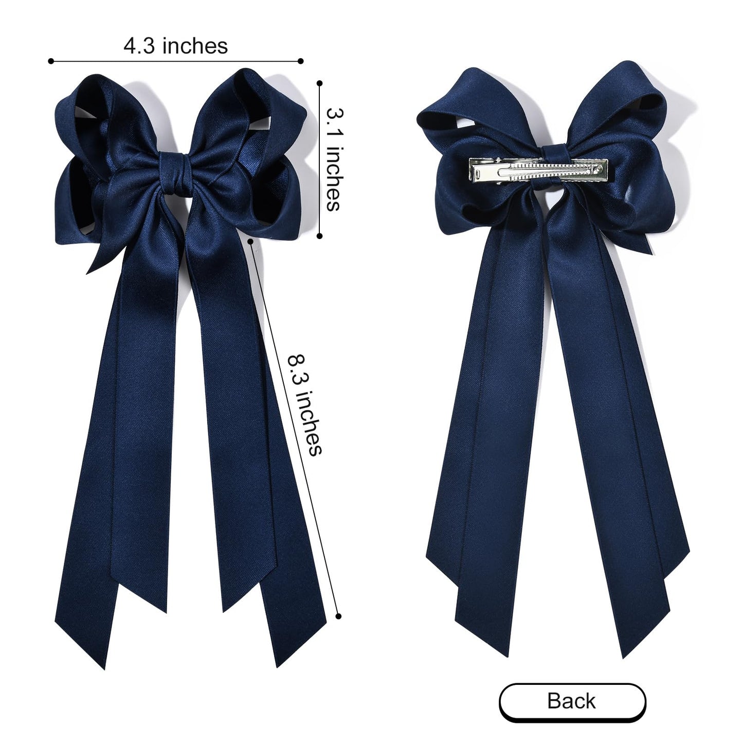 Aileam 4PCS Hair Bow Clips for Women Hair Accessories Beige Blue Silky Satin Ribbon with Metal Clips for Girls Toddlers Teens Kids