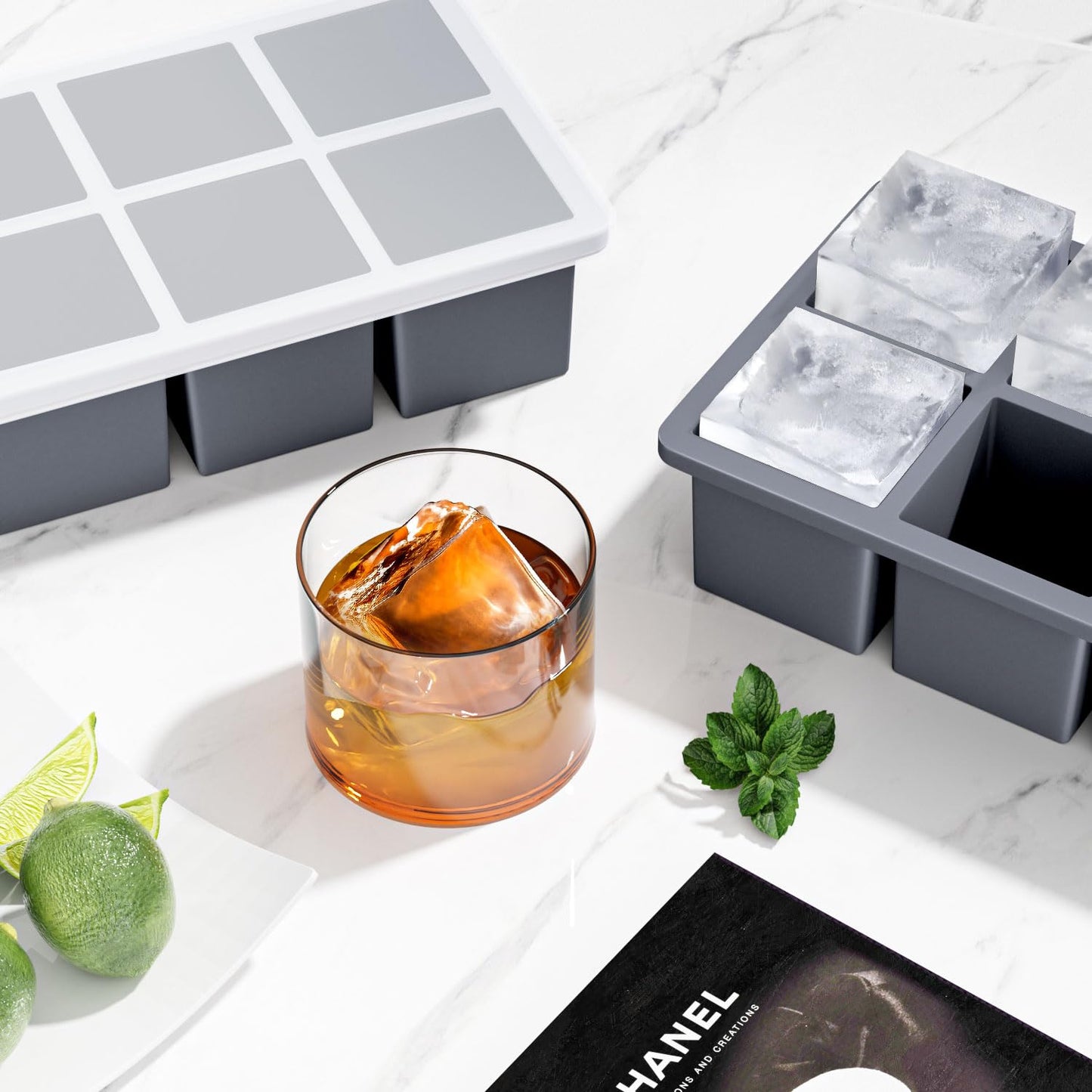 Large Ice Cube Tray for Whiskey: Big Square Ice Cube Maker for Cocktail - 2Pack Silicone Old Fashioned Ice Cube Trays - 2inch Huge Cubed Ice Trays for Whisky