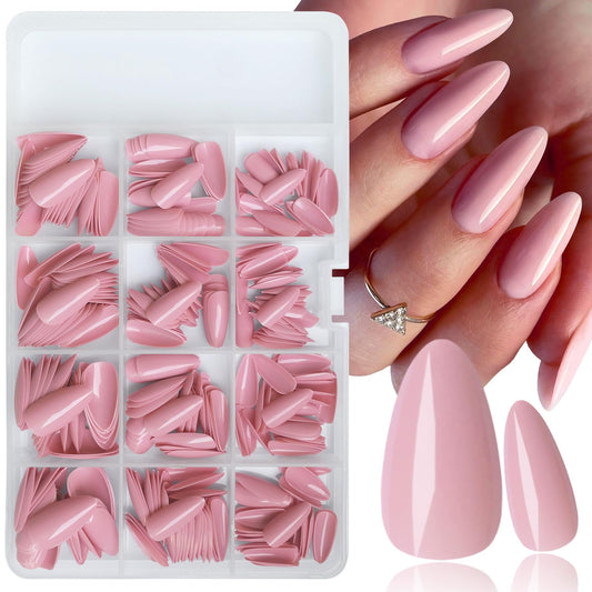 LoveOurHome 360pc Almond Press on Nails Medium Fake Nails Full Cover Almond Nail Tips Petal Fase Nail Colored Acrylic Nails Press ons Nail Almond Fingernails with Glue Adhesive Tabs for Women Girls