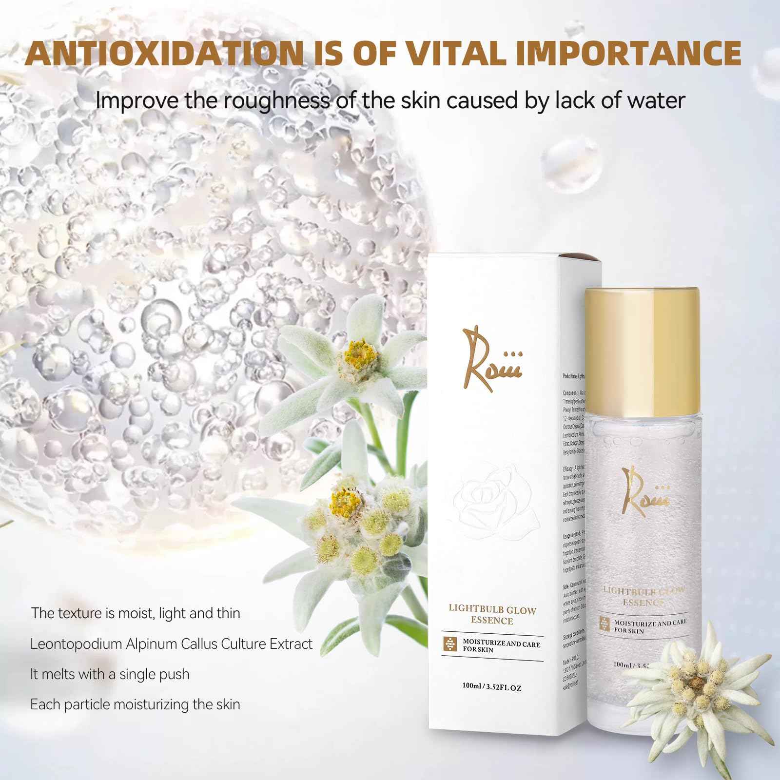 Roiii Light Bulb Glow Essence Serum - Vitamin C + Niacinamide + Hyaluronic Acid - Brightening Face Essence for Glowing Skin - Neck Reduce Dark Spots & Even Skin Tone 3.52 FL.OZ