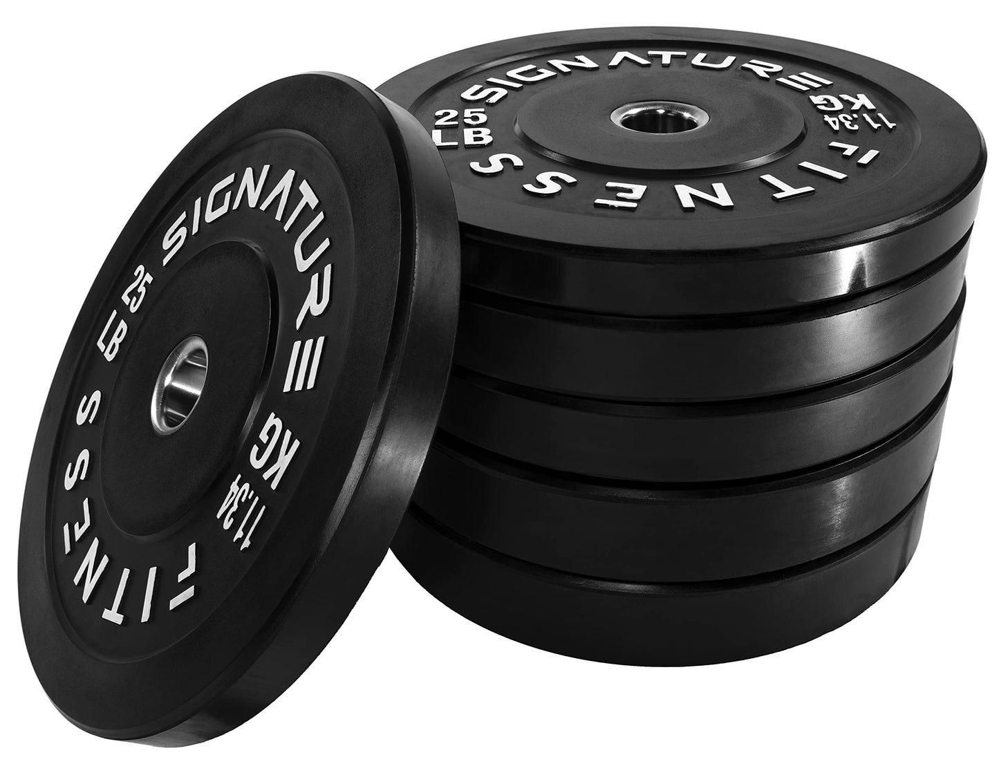 Signature Fitness 2" Olympic Bumper Plate Weight Plates with Steel Hub, 210LB Set (2X 25/35/45LB), Black