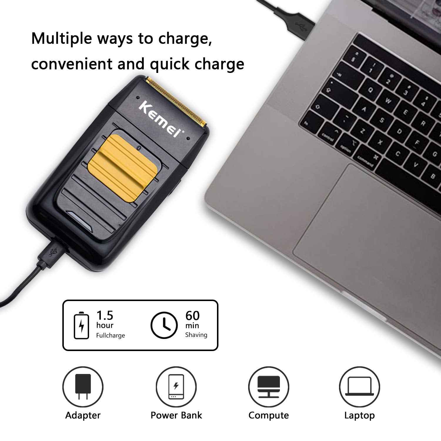 KEMEI Foil Shaver Double Electric Shaver for Men, Professional Electric Razors Head Shaver for Bald Men, Barber Supplies Cordless Rechargeable