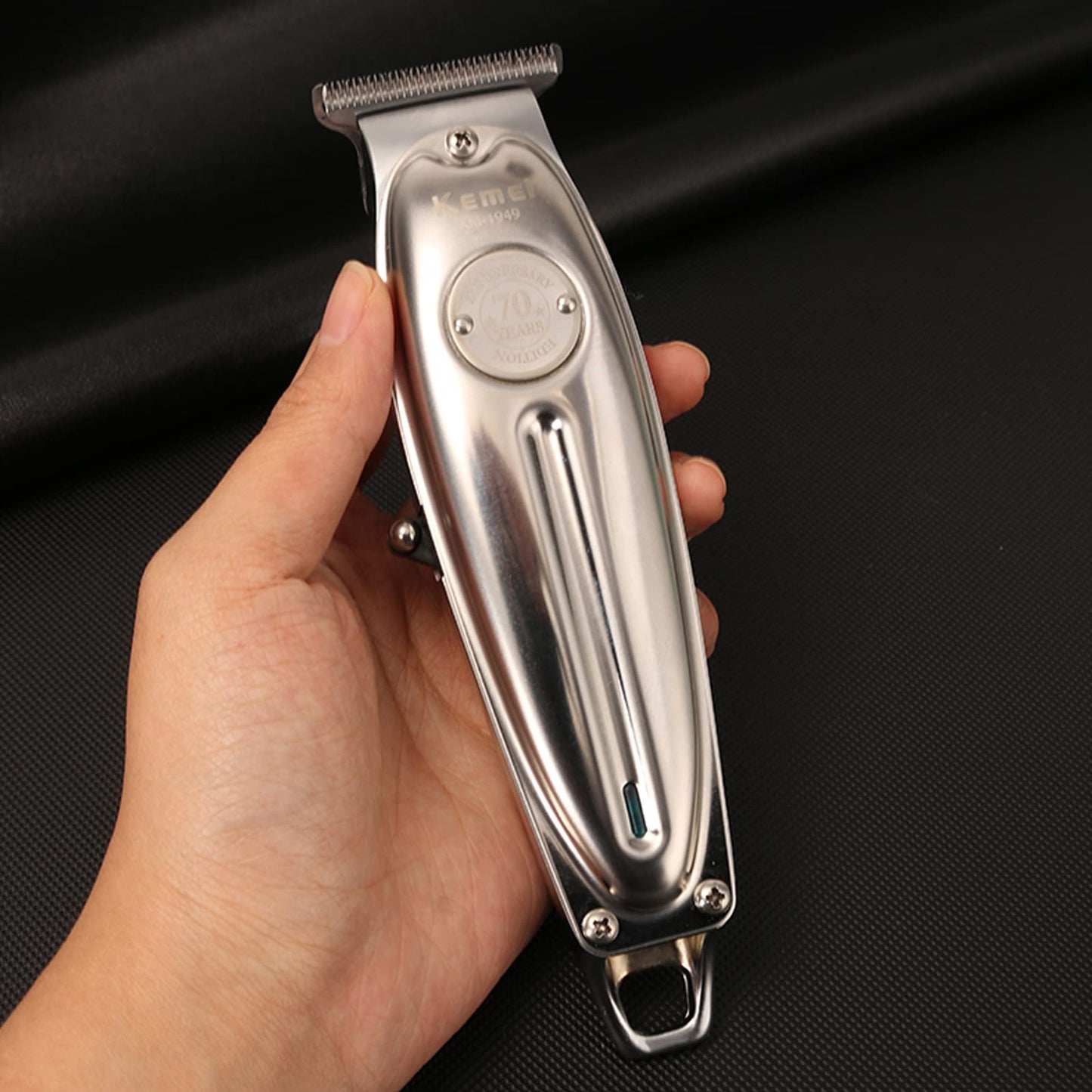 Kemei 1949 Trimmer Professional Hair Clippers for Men Zero Gap Electric Cordless Beard/Hair Trimmer Rechargeable T-Blade Haircut Machine for Stylists and Barbers Grooming Kit, Silver