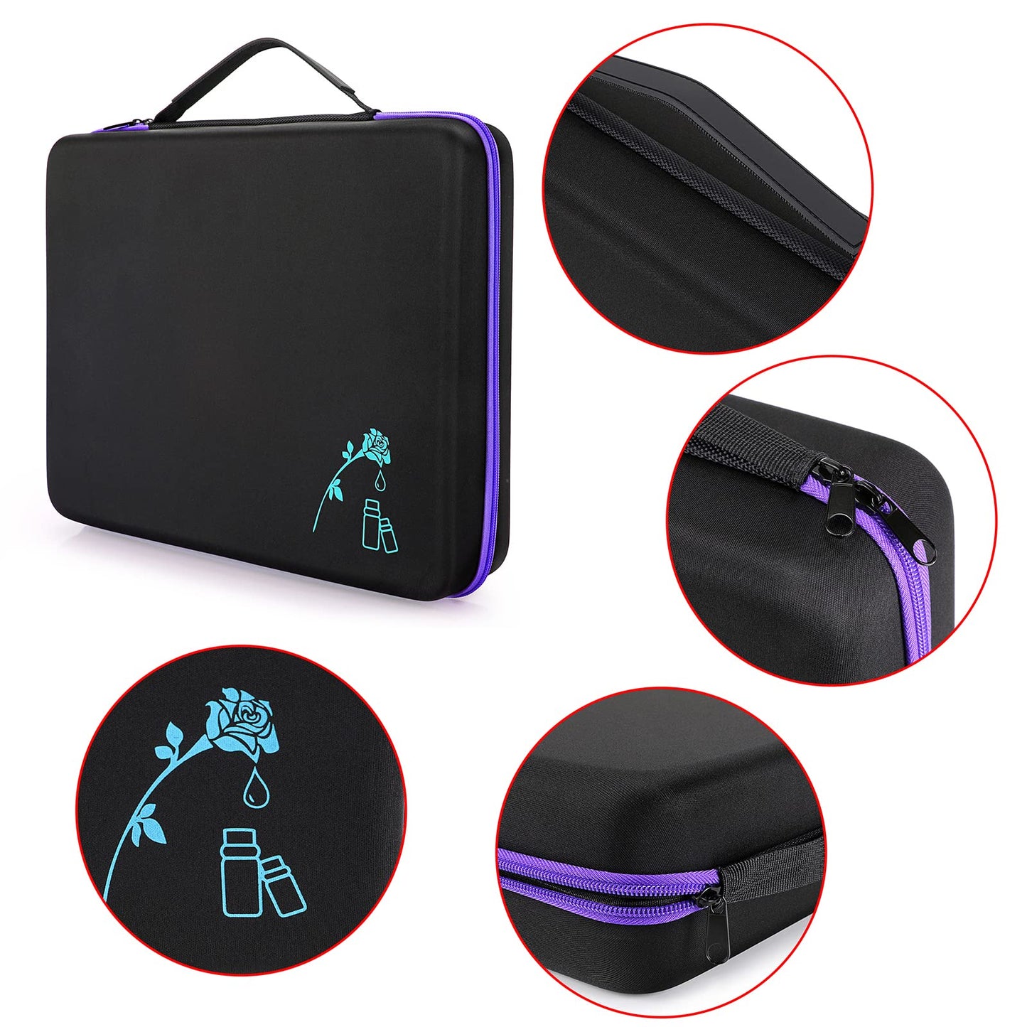 Hipiwe 120 Bottle EVA Essential Oil Storage Carrying Case Hard Shell Exterior Essential Oils Organizer Holder Traveling Bag with Foam Insert, Holds 5ml 10ml 15ml Essential Oils (X-Large, Black+Purple)