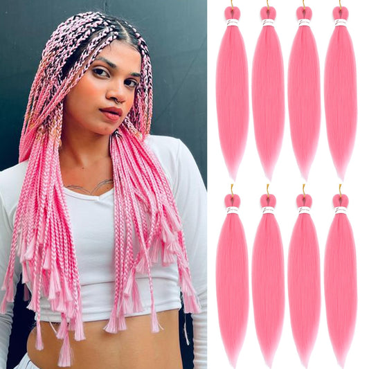 Pink Braiding Hair Pre Stretched 20inch Kids Braiding Hair Pre Stretched Colored Hair Extensions For Braiding Light Pink 8Packs Soft Yaki Braiding Hair Hot Water Setting(#pink,8Packs,20inch)