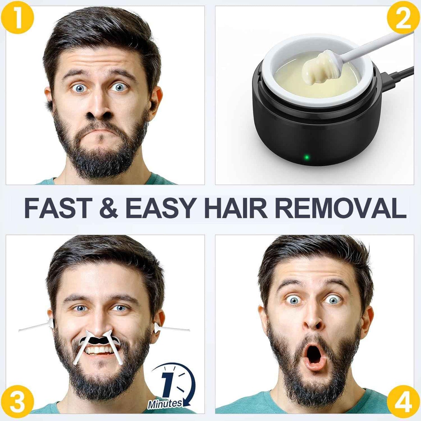 Nose Wax Kit, 120g Wax Beads, Nose Hair Wax for Men and Women, 15-20 Uses Painless Nasal & Ear Hair Removal With 40 Applicators, Wooden Sticks, Balm Wipes and Moustache Guards | Lasts up to 5 Weeks