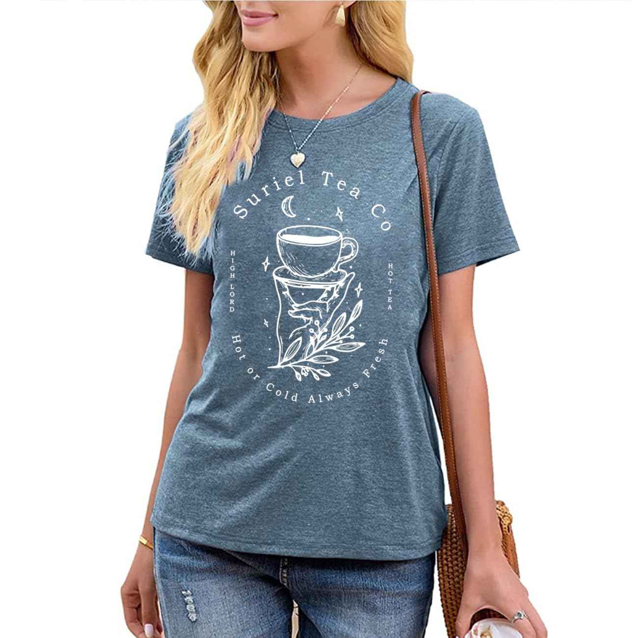 Acotar Velaris Shirt Women Night Court Gift T-Shirt City of Starlight Funny Graphic Tees Letter Print Short Sleeve Tops Blue