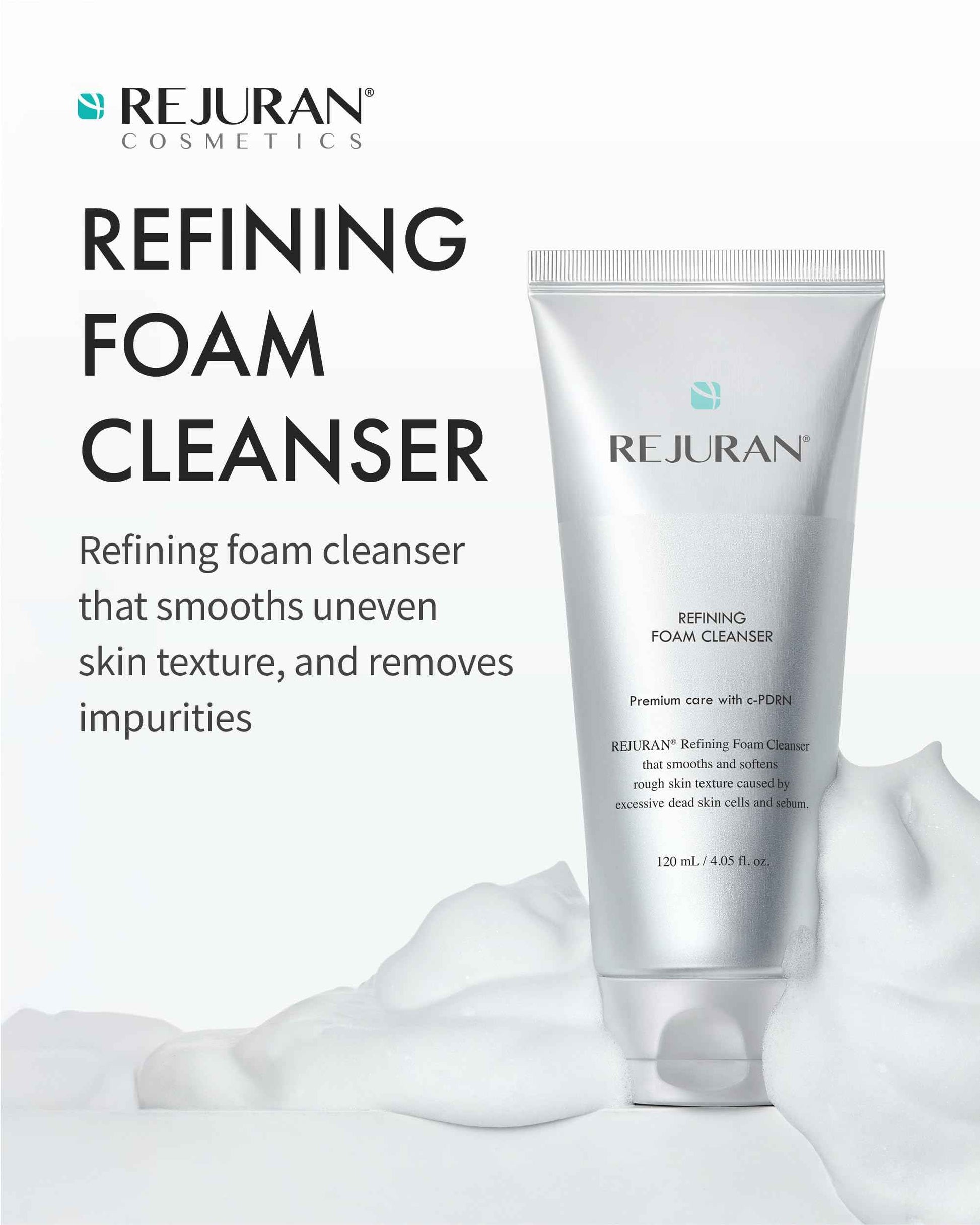 REJURAN® Refining Foam Cleanser, c-PDRN® – Hydrating & Gentle for Smoother, Clearer Skin, Minimizes Pores & Balances with Hyaluronic Acid & Tanin Complex, Korean Skin Care (4.05 fl oz)