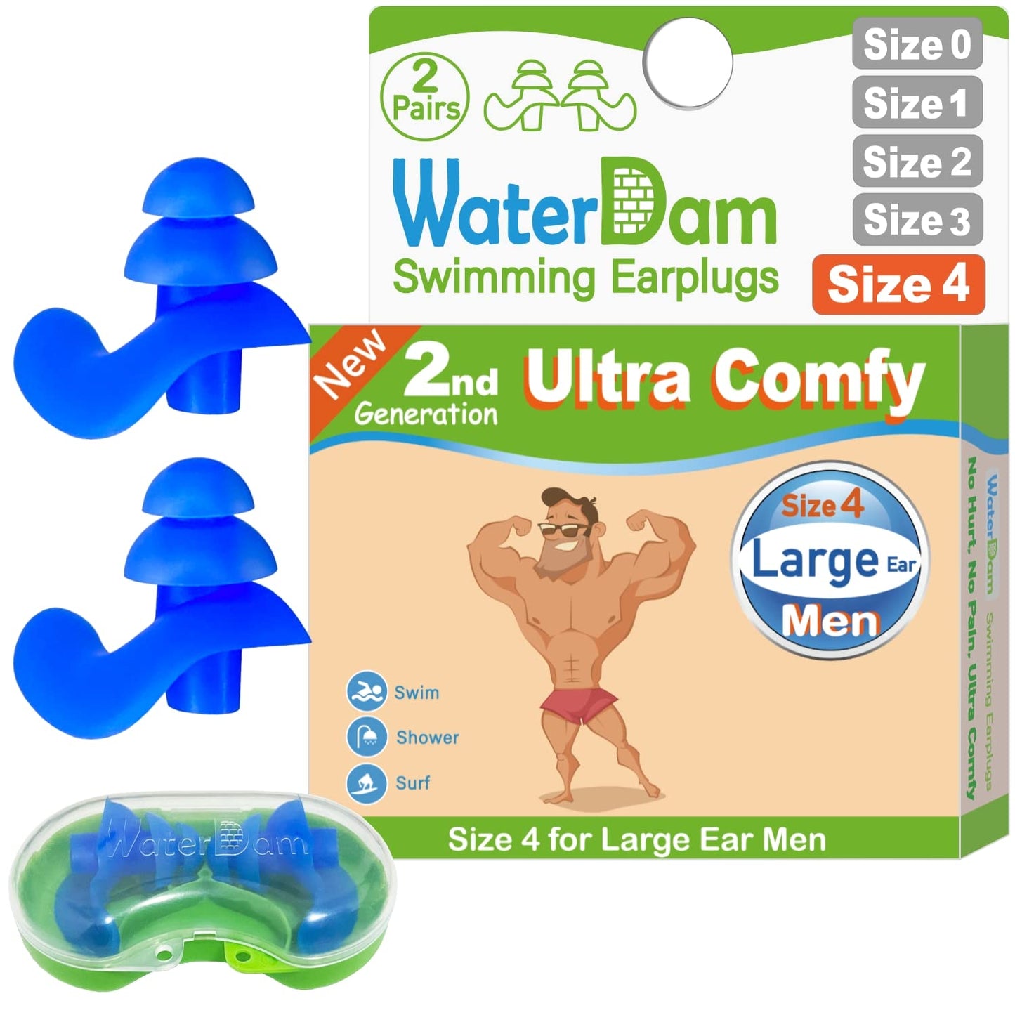 WaterDam Swimming Ear Plugs Great Waterproof Ultra Comfy Earplugs Prevent Swimmer's Ear