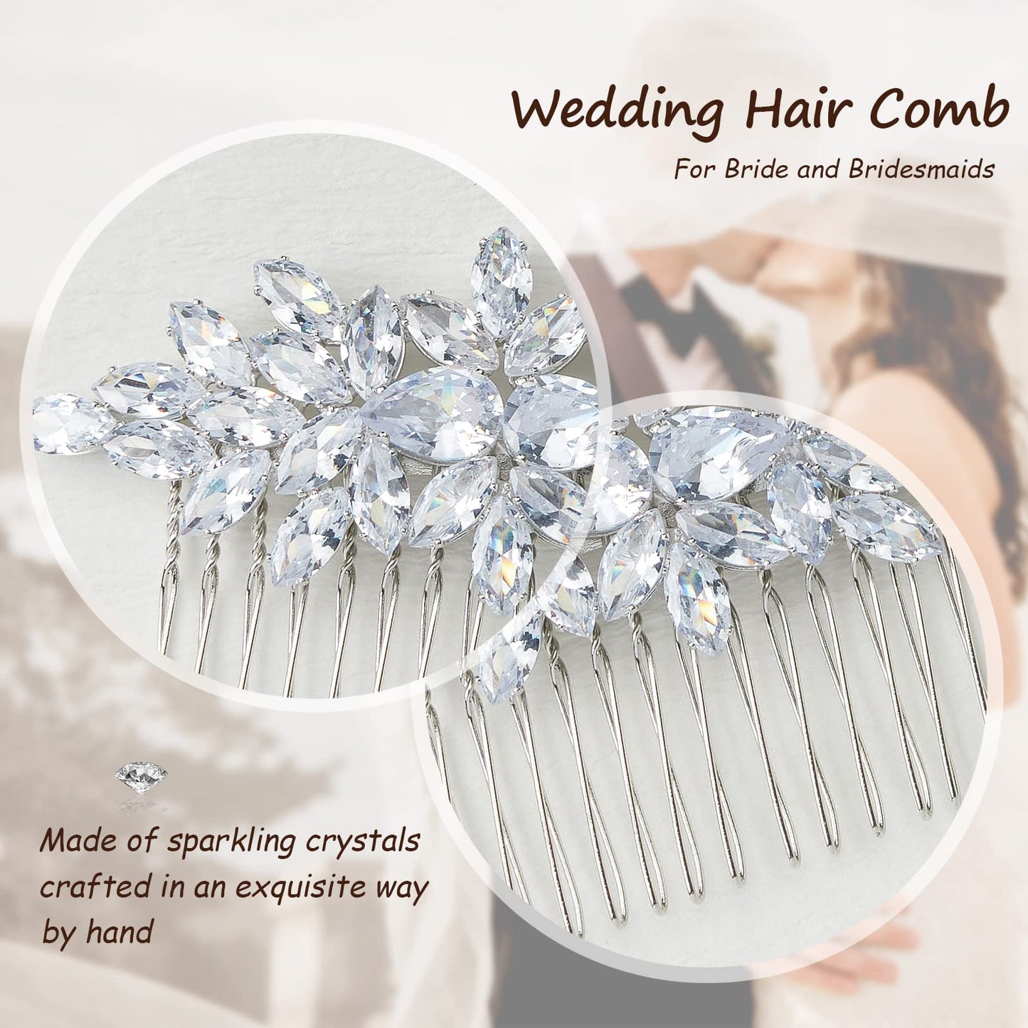 Sooshin Bridal Hair Comb, Crystal Wedding Headpiece for Brides, Rhinestone Hair Accessory for Women and Girls (Silver, 3.27*1.97 inches, Adjustable)