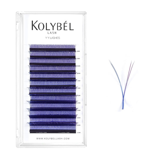 Kolybel YY Blue+Purple Eyelashes Extension Y Shaped 0.07mm C Curl 8-15mm Mixed Tray Lash Extension Easy Premade Fans 2D Soft Matte Black Volume Lashes Supply(Blue+Purple-0.07-C-8-15mm)