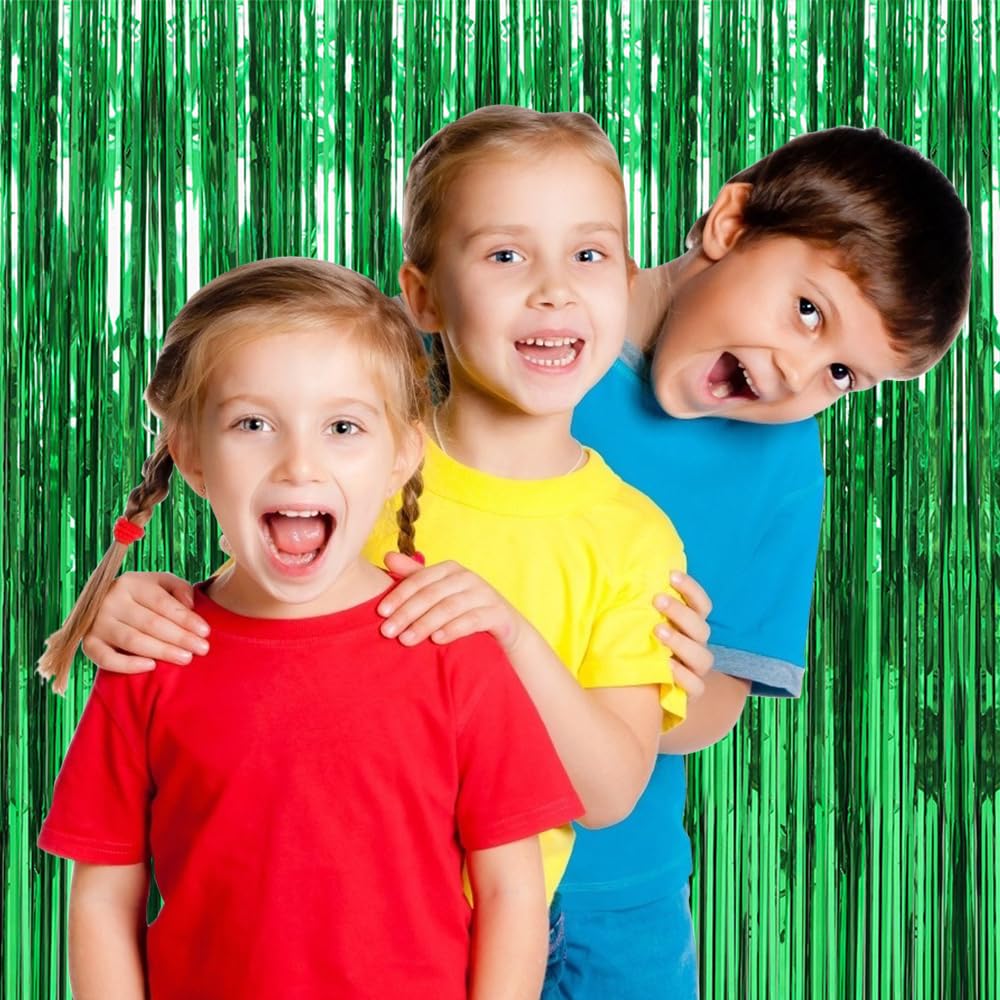 20 Pack Green Streamers Backdrop Jungle Party Decorations Foil Fringe Backdrop Curtains Photo Booth Backdrop for Birthday Dinosaur Animal St Patrick's Day Football Christmas Party Decorations