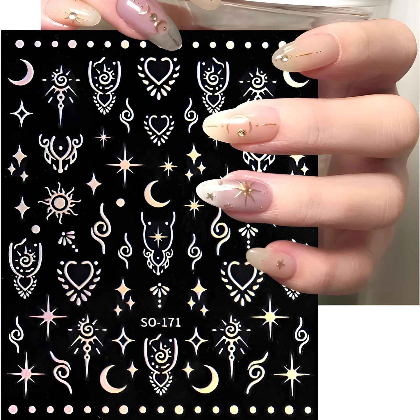 Namrec 12 Sheets Star Nail Stickers for Nail Art Gold Moon Star Nail Art Stickers Decals 3D Self Adhesive Aurora Nail Decals Silver Star Nail Art Design Decoration Accessories for Women, Style 3