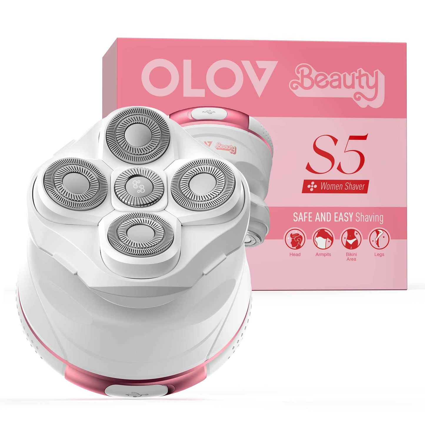 OLOV Beauty Electric Razors for Women,5-in-1 Blade Razor Rechargeable Shaver for Lady Legs,First Trimmer for Teen Girls Underarms & Body & Hair (White)