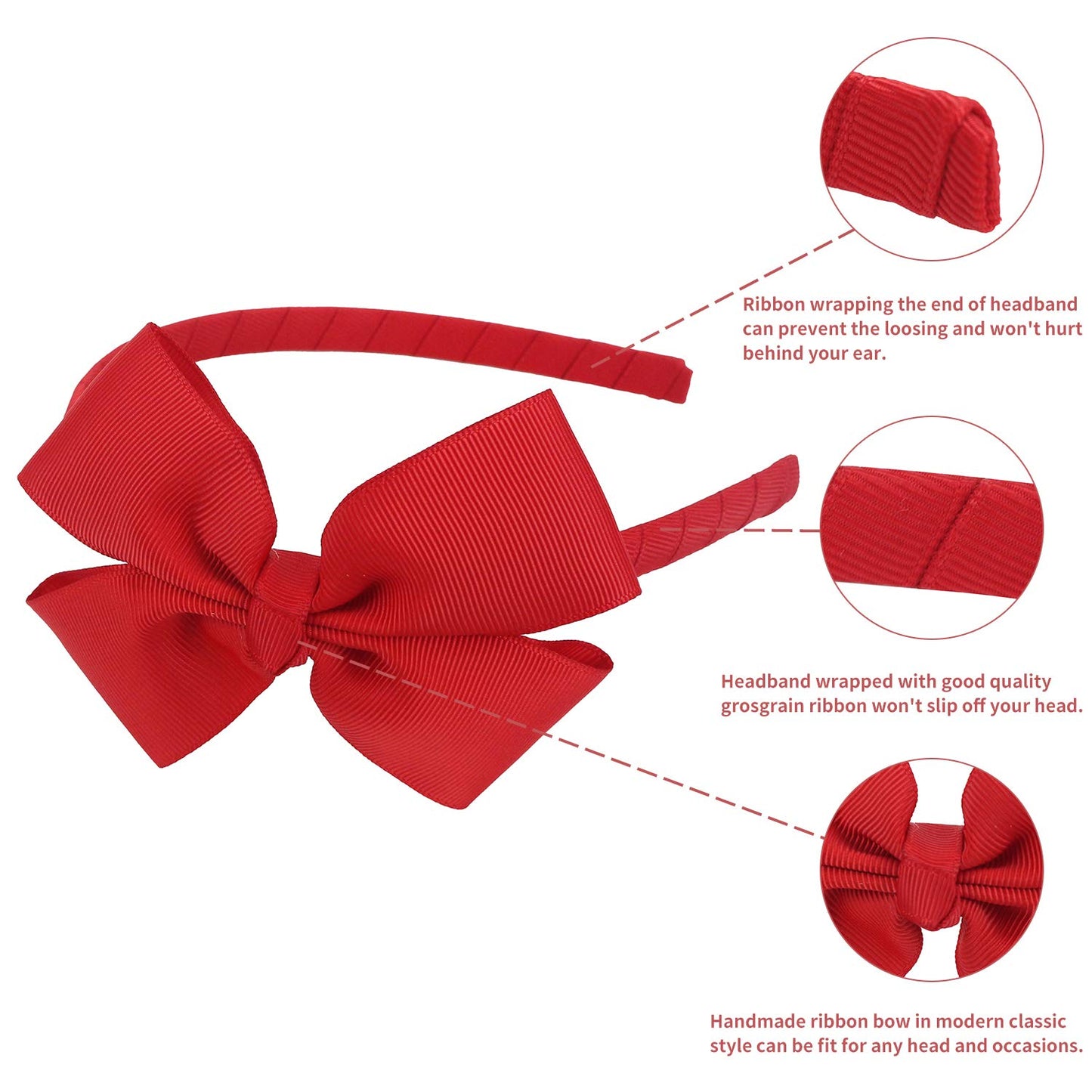 MEEDEE Red Grosgrain Bow Headband for Girls, 1 PCs Headband with Bow for Toddlers Kids Party Decoration Cosplay Costume Hair Band