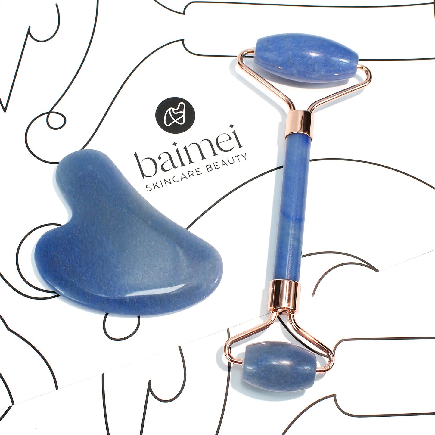 BAIMEI Jade Roller & Gua Sha, Face Roller, Facial Beauty Roller Skin Care Tools, Self Care Gift for Men Women, Massager for Face, Eyes, Neck, Relieve Fine Lines and Wrinkles - Blue