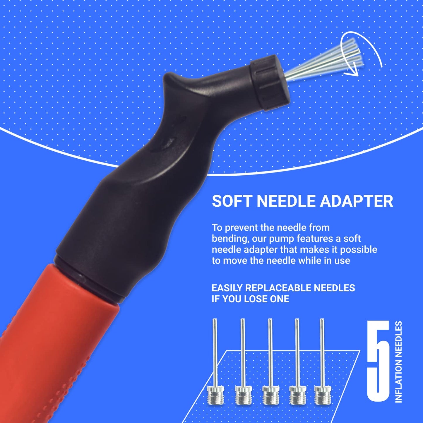 SPORTBIT Ball Pump with 5 Needles - Push & Pull Inflating System - Great for All Exercise Balls - Volleyball Pump, Basketball Inflator, Football & Soccer Ball Air Pump - Goes with Needles Set