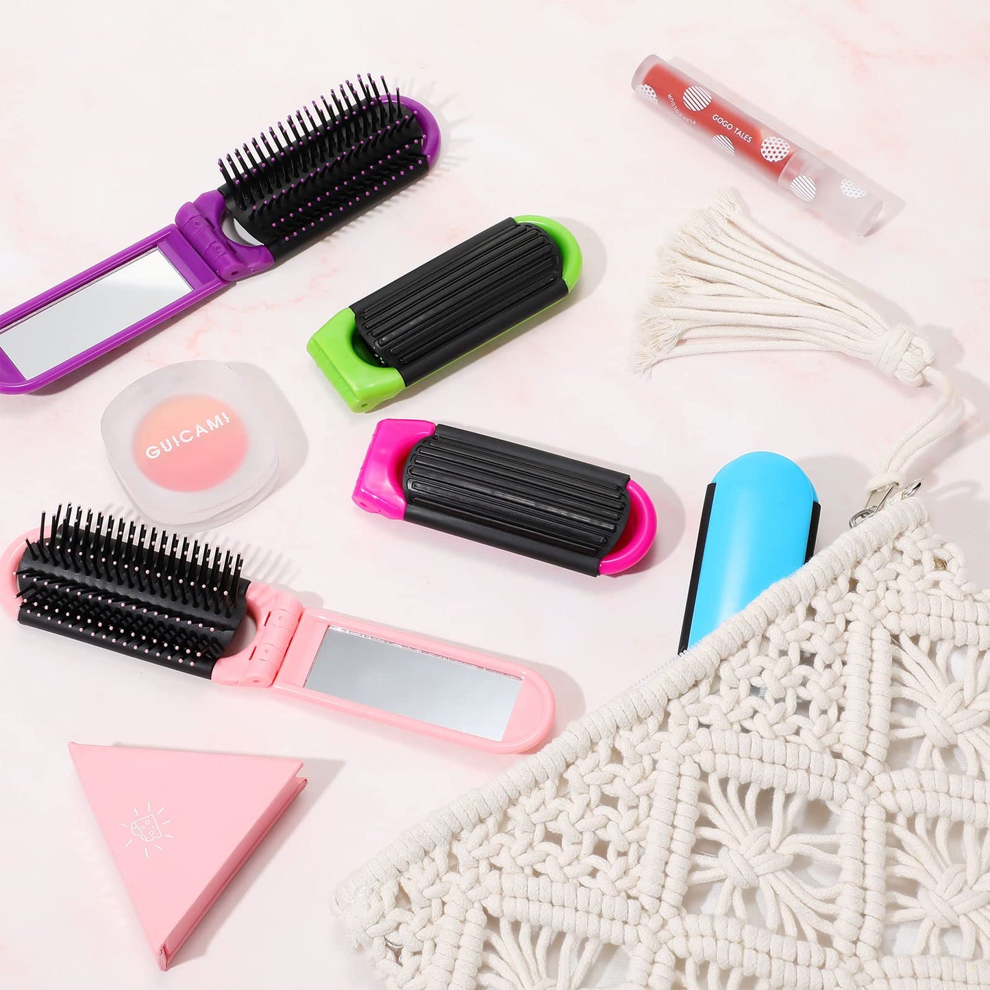 Chunful 30 Pcs Folding Hair Brush Set with Mirror Travel Hair Brush Portable Mini Brush for Women Men Pocket Small Bulk Hair Brushes for Purse Size Hair Styling Tools for Toiletry Bag