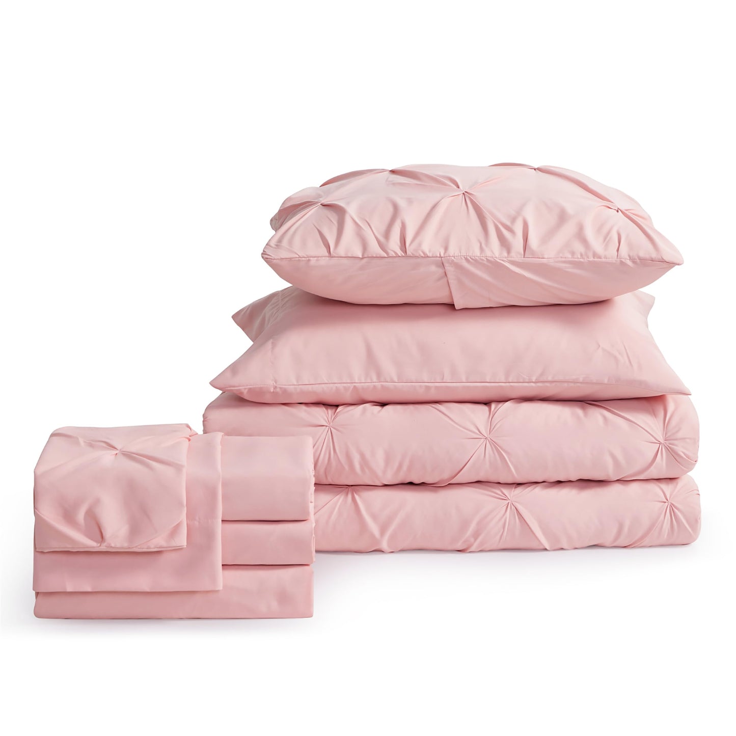 Bedsure Pink Twin Comforter Set for Girls - 5 Pieces Twin Bedding Sets, Pinch Pleat Pink Twin Bed in a Bag with Comforter, Sheets, Pillowcase & Sham