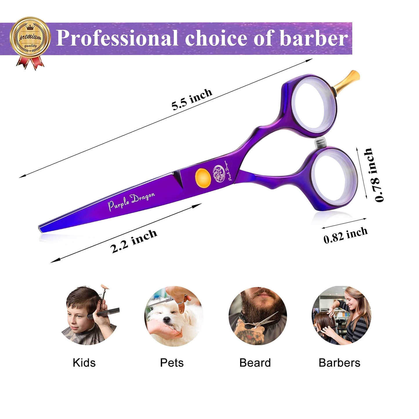 5.5 inch Purple Hair Cutting Scissors Set with Razor, Leather Scissors Case, Barber Hair Cutting Shears Hair Thinning/Texturizing Shears for Professional Hairdresser or Home Use (Purple)