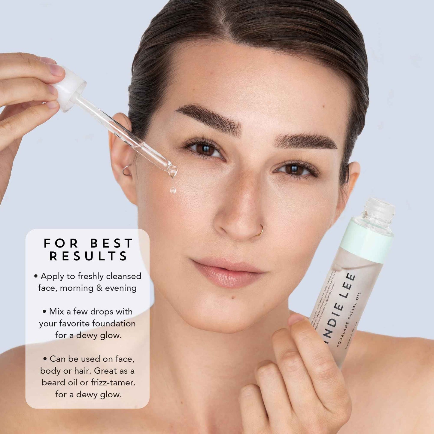 Indie Lee 100% Squalane Oil - Daily Face Oil & Hydrating Moisturizer for Dry Skin, Fine Lines and Wrinkles - Even Skin Tone, Brighten & Improve Texture (30ml)