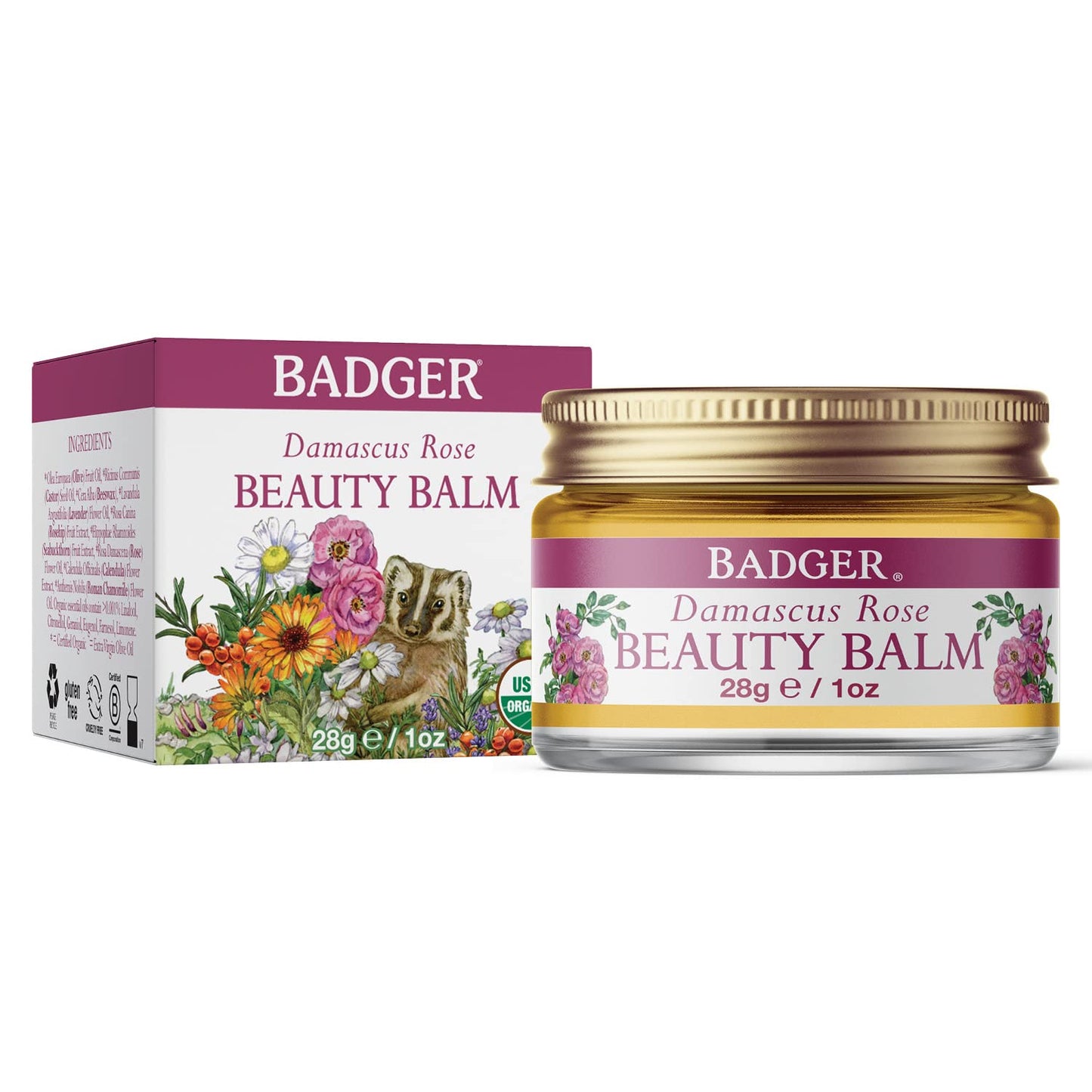 Badger Damascus Rose Beauty Balm - Certified Organic 28 g/1oz