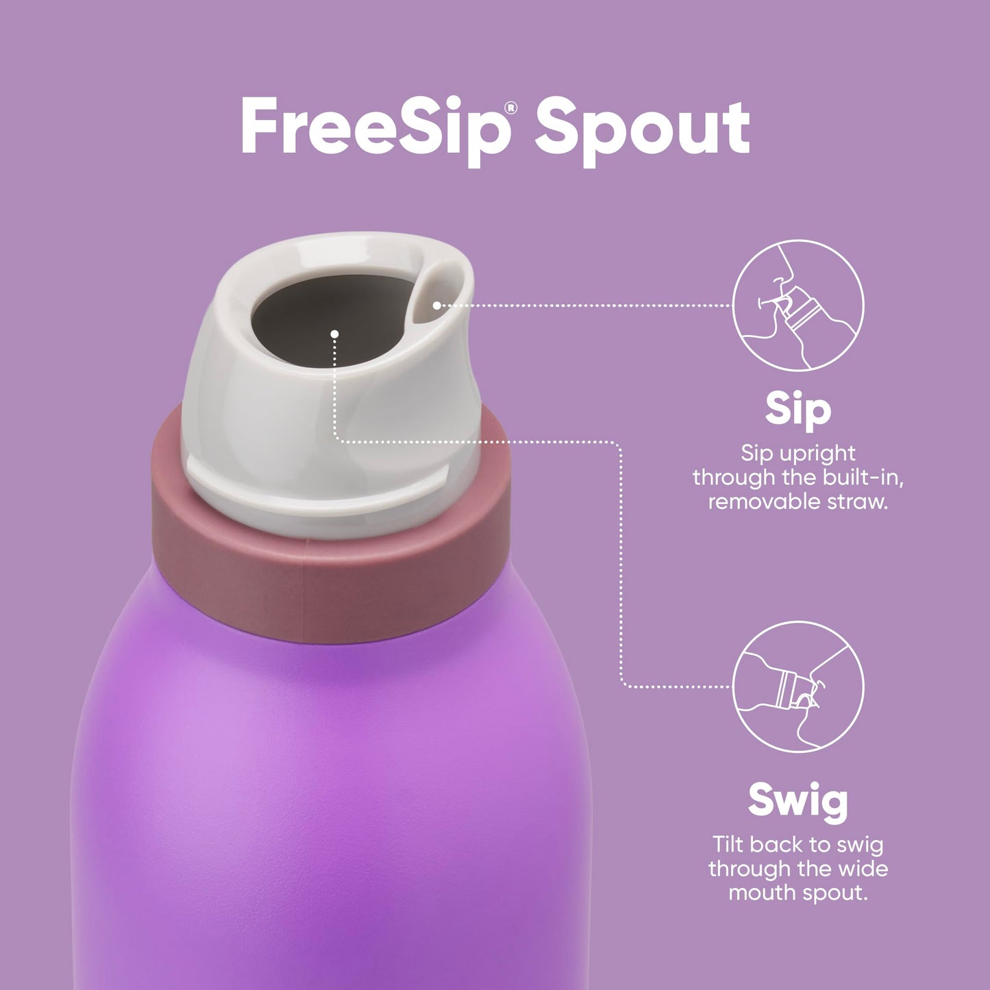 Owala FreeSip Twist Insulated Stainless Steel Water Bottle with Straw for Sports and Travel, BPA-Free, 24-oz, Purple/Purple (California Grapevine)