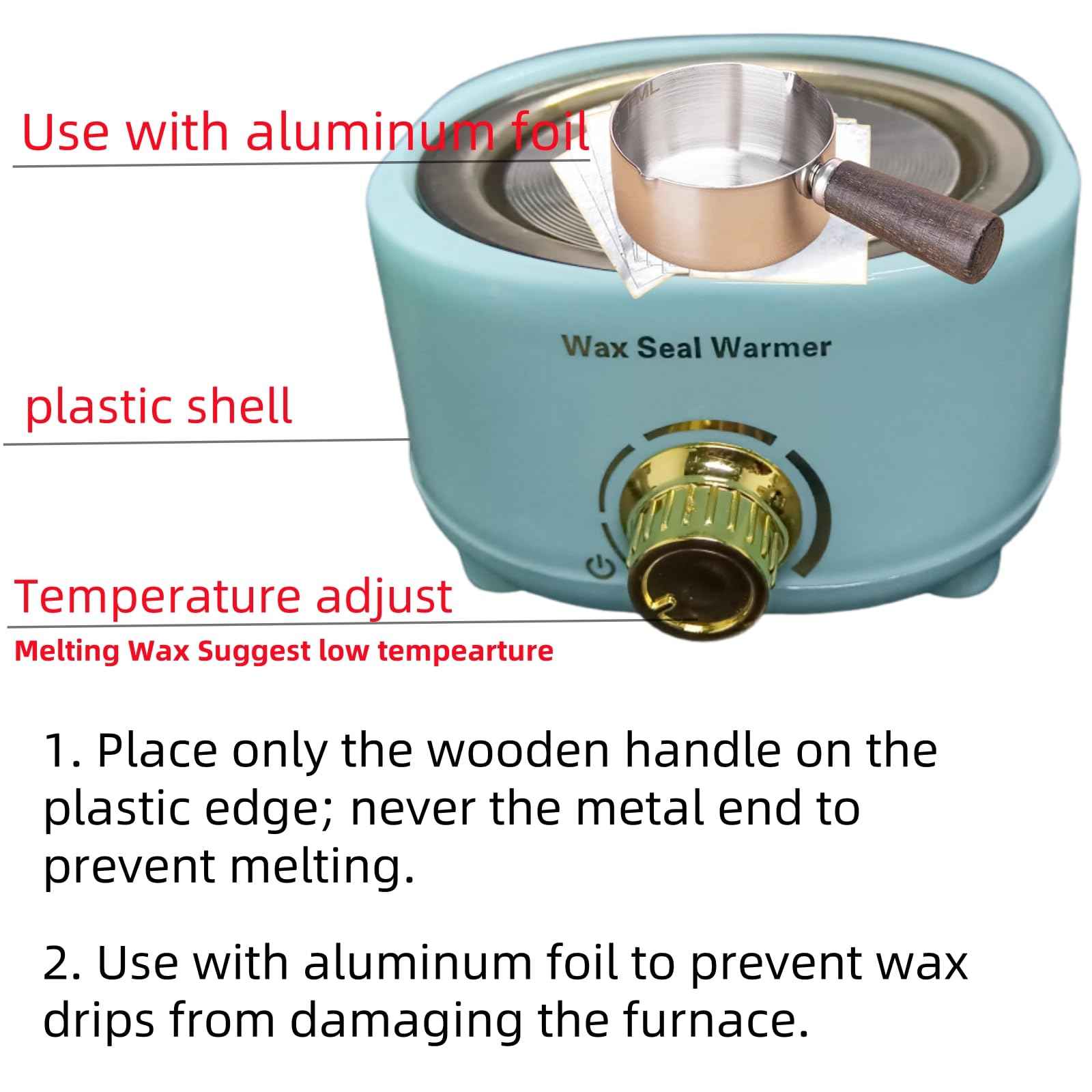 Wax Seal Warmer Electric, Blue Sealing Wax Warmer Furnace Kit Includes 1Pcs 80ml Large Spoon and 1Pcs Non-Slip Spoon Sealings Stamp Melting Warmer Great Tool for Melt Waxs Seals Sticks Beads (Blue)