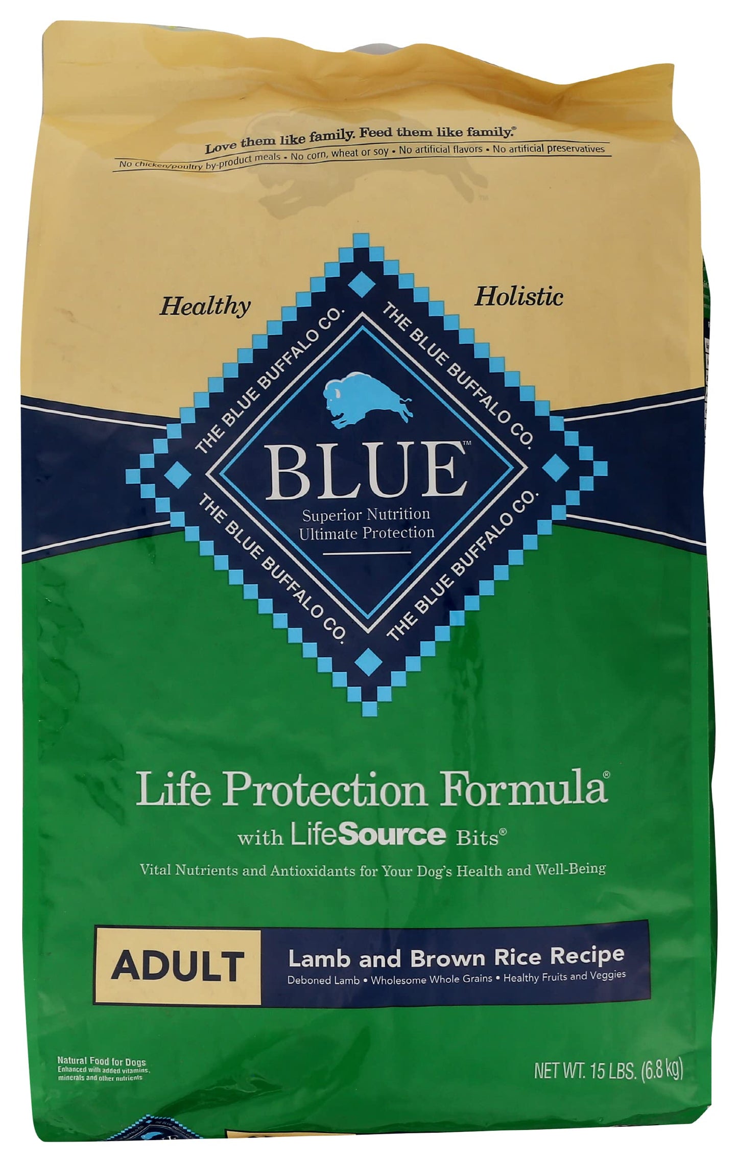 Blue Buffalo Life Protection Adult Dry Dog Food, Lamb & Brown Rice Recipe, Natural, Meat First Ingredient, 15 Pound (Pack of 1)