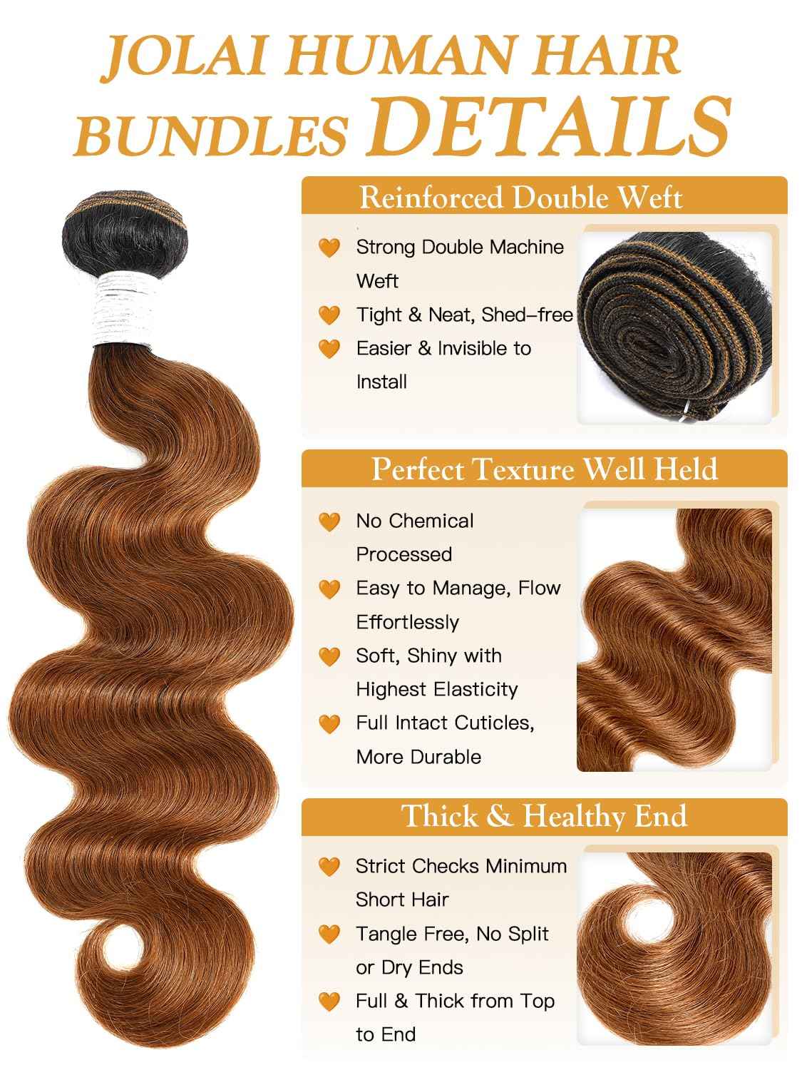Two Tone Color T1B/30 Ombre Honey Brown Human Hair Bundles Body Wave, #T30 Ombre Light Auburn Brown Loose Wave Sew In Quick Weave Hair Tracks, 12A 100% Unprocessed Raw Brazilian Virgin Hair 12 Inch
